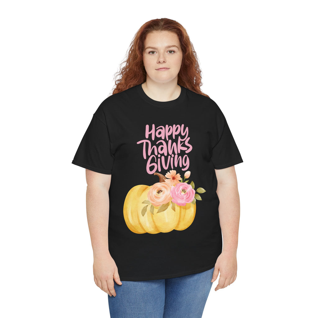 Thanksgiving Floral Tee, Holiday Shirt, Fall Fashion, Gifts for Her, Pumpkin T-Shirt, Autumn Apparel, Friendsgiving Outfit