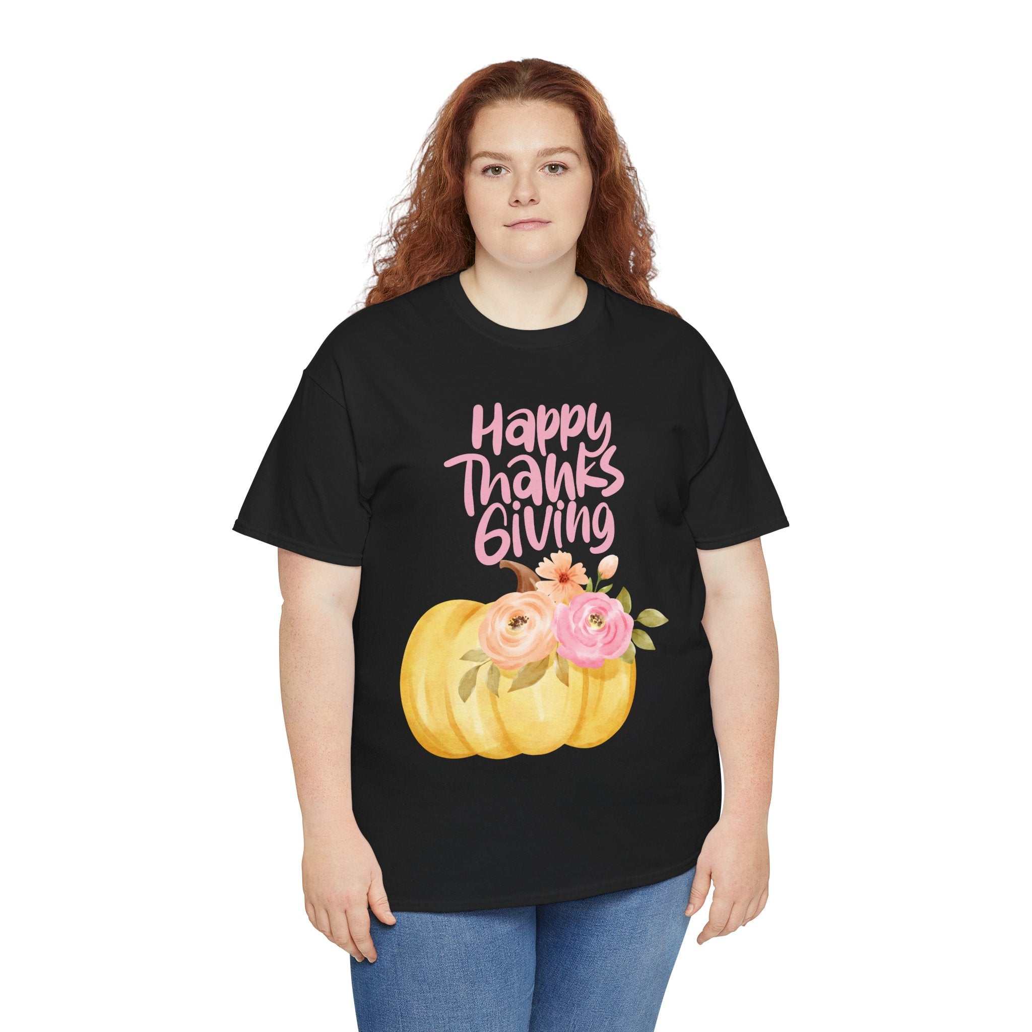 Thanksgiving Floral Tee, Holiday Shirt, Fall Fashion, Gifts for Her, Pumpkin T-Shirt, Autumn Apparel, Friendsgiving Outfit