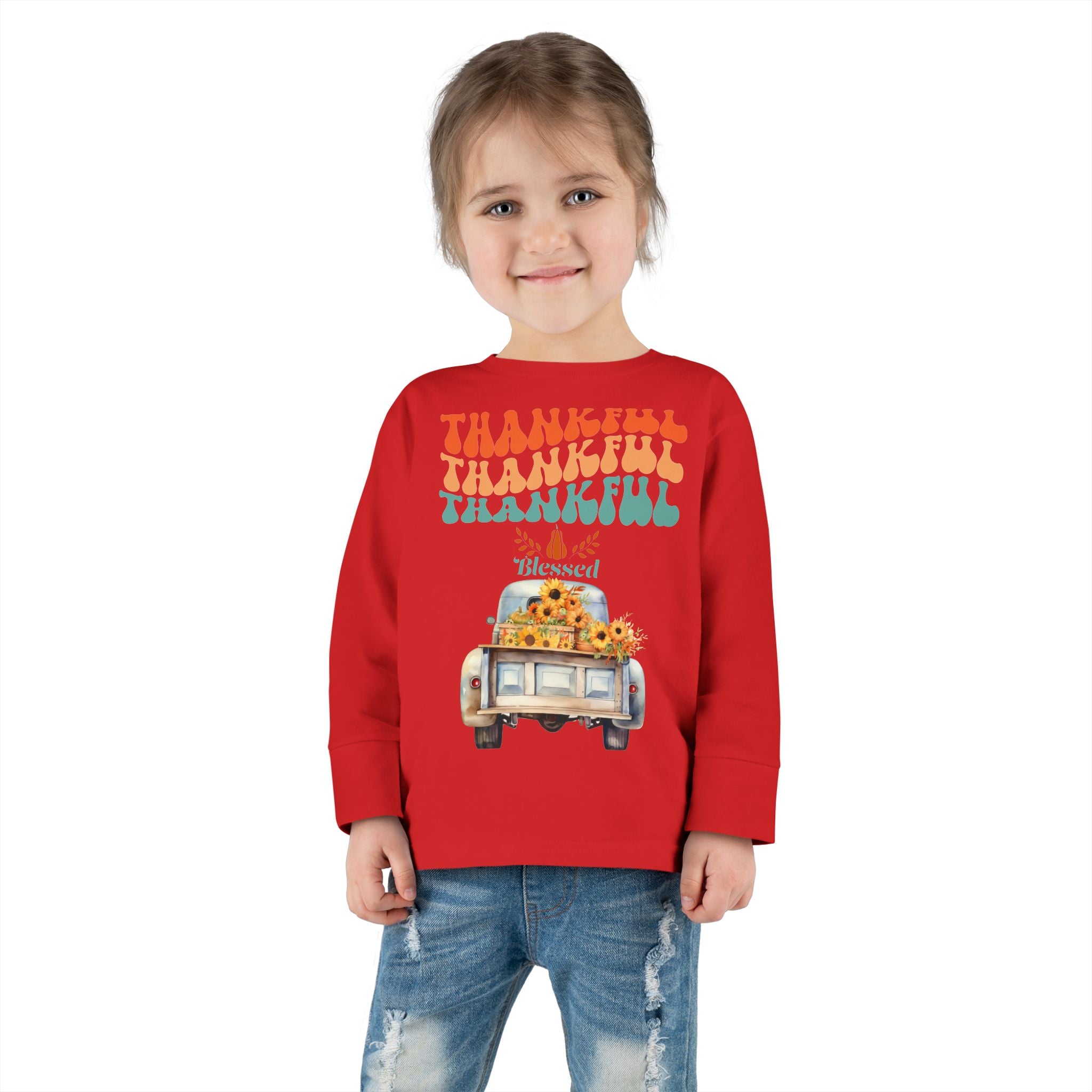 Thankful Toddler Long Sleeve Tee - Perfect for Fall Celebrations, Family Gatherings, Thanksgiving, Everyday Wear, Gifts