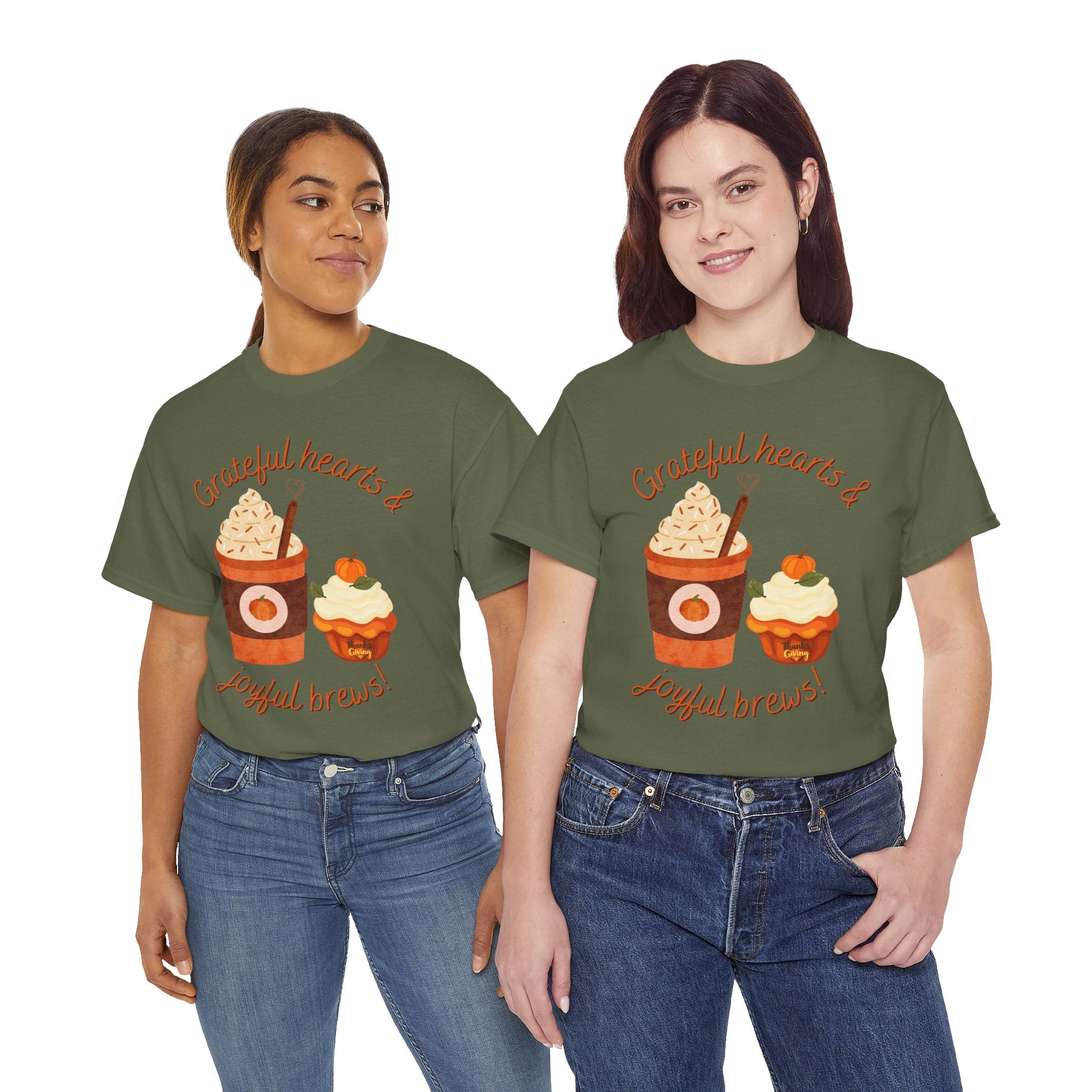 Happy Thanksgiving- Grateful Hearts & Joyful Brews Tee, Unisex Cotton Shirt, Coffee Lovers Gift, Casual Wear, Cute Tee for Celebrations, Fall Fashion