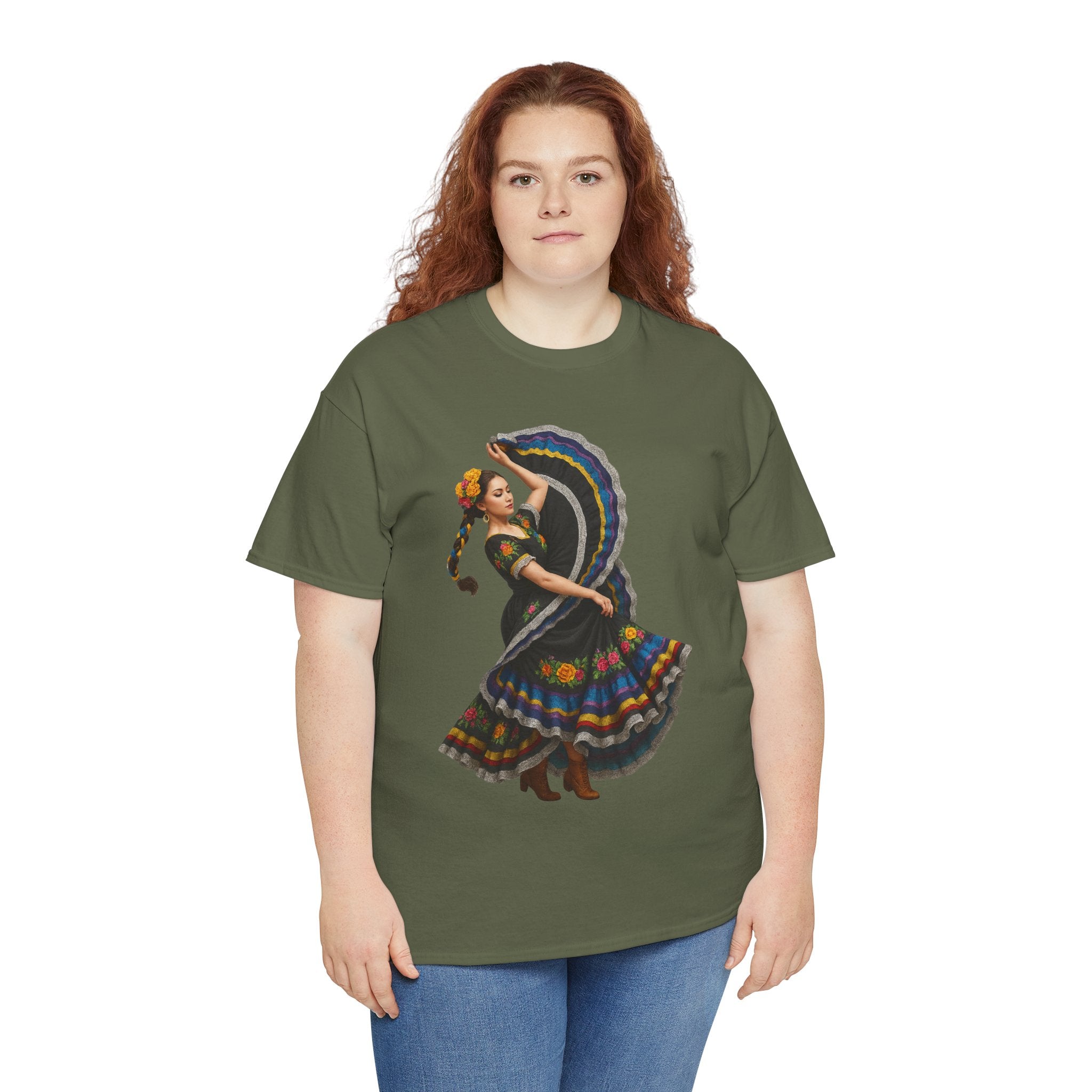 Folklórico Cultural Dance Graphic Tee, Unisex Heavy Cotton T-Shirt, Festival Apparel, Bohemian Style Shirt, Gift for Dancers, Ethnic Art Tee