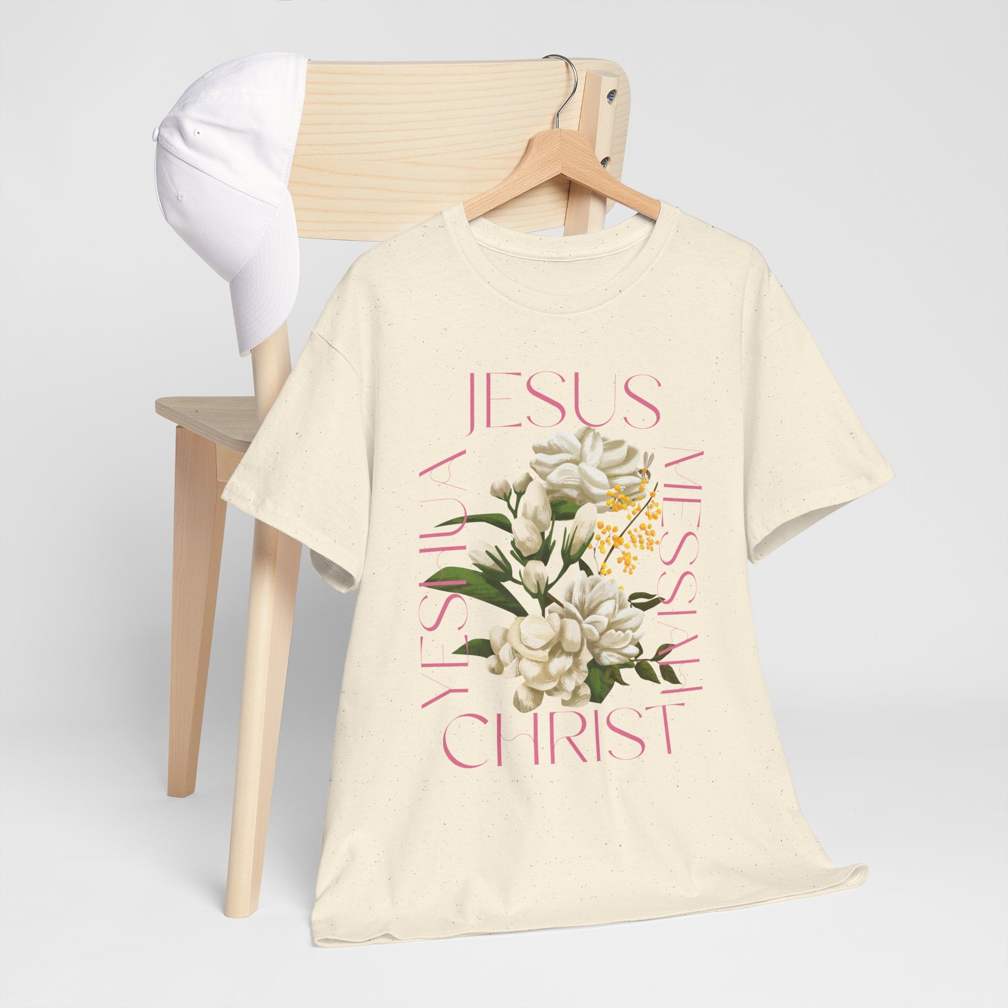 Floral Jesus Heavy Cotton Tee, Unisex T-Shirt, Christian Gift, Faith-Based Apparel, Religious Fashion, Inspirational Clothing
