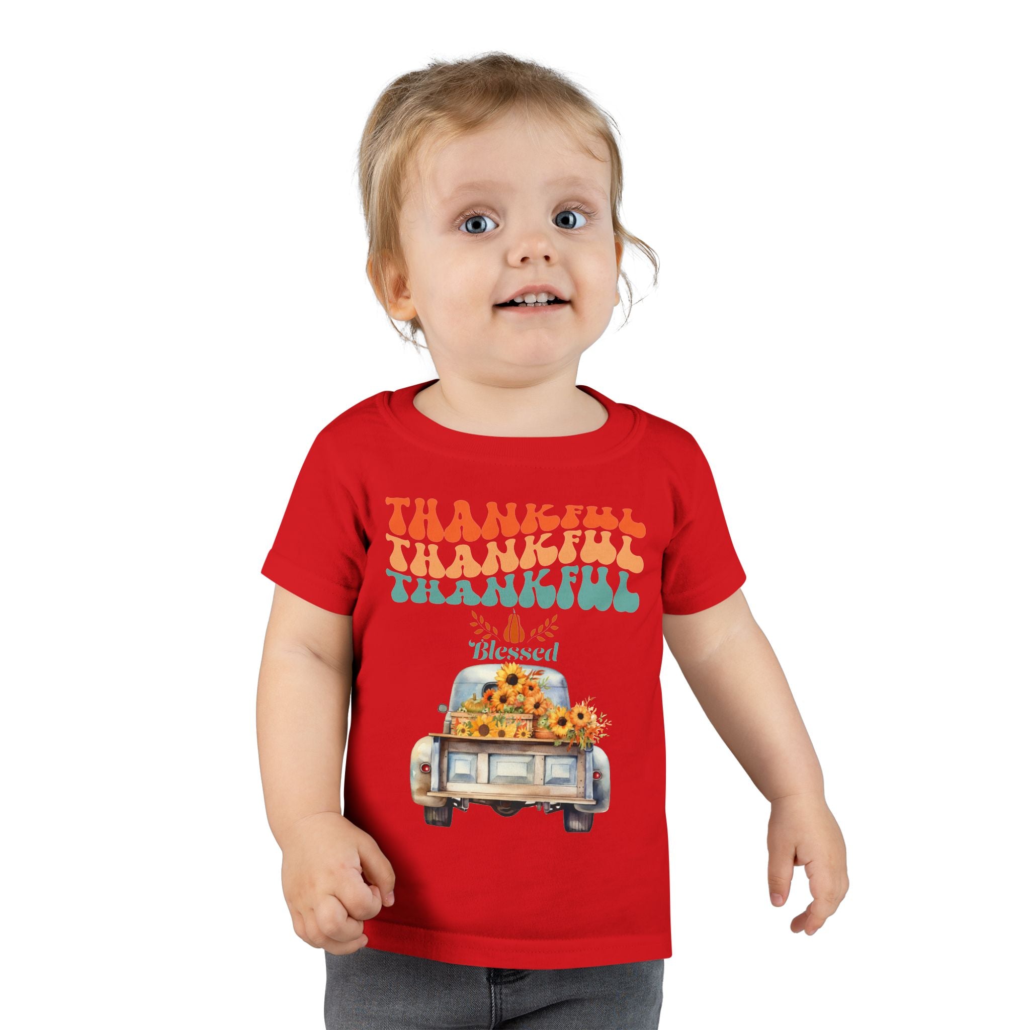 Toddler T-Shirt - Thankful Vintage Car Design, Cute Autumn Apparel, Fall Celebration Shirt, Kids Gratitude Tee, Gifts for Thanksgiving