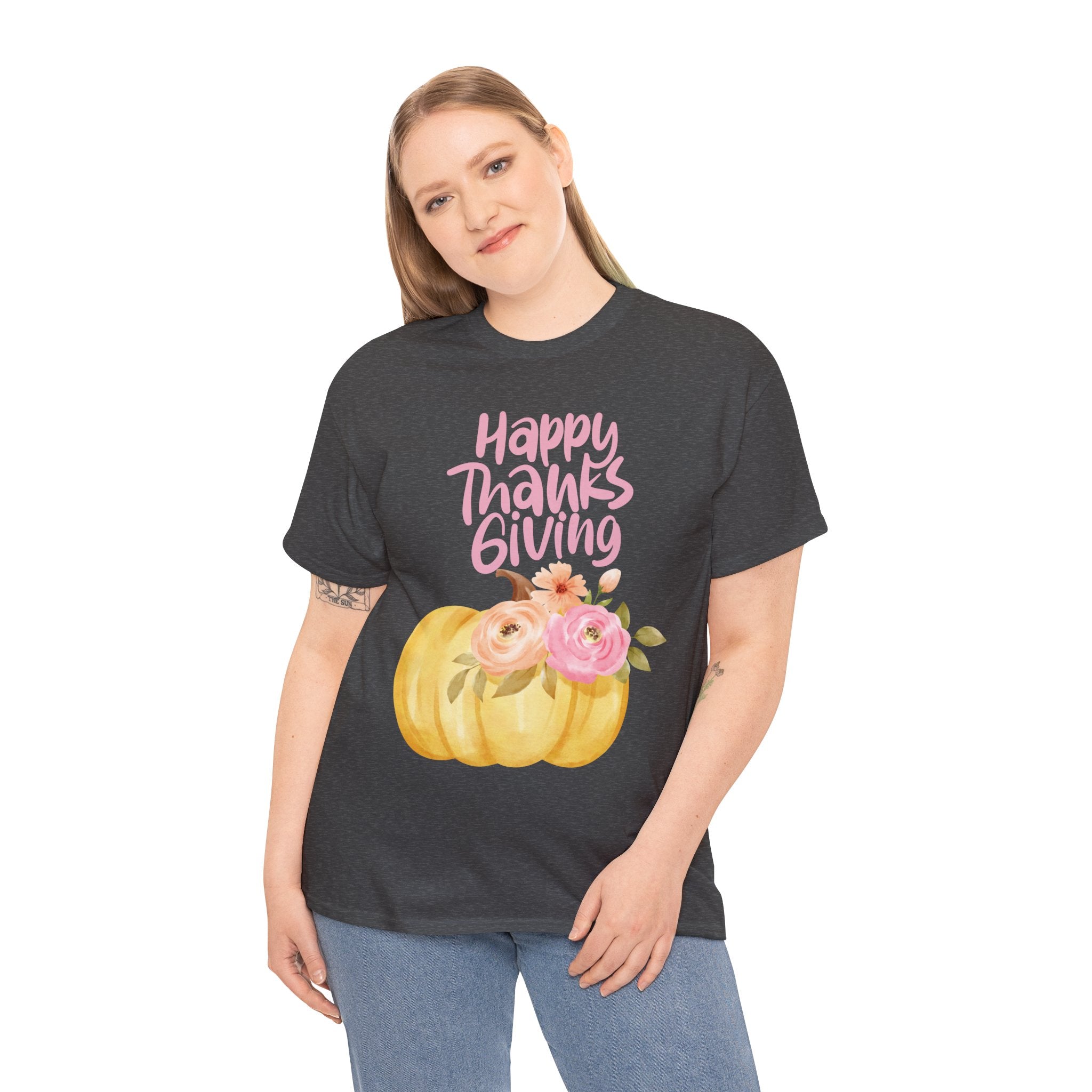 Thanksgiving Floral Tee, Holiday Shirt, Fall Fashion, Gifts for Her, Pumpkin T-Shirt, Autumn Apparel, Friendsgiving Outfit