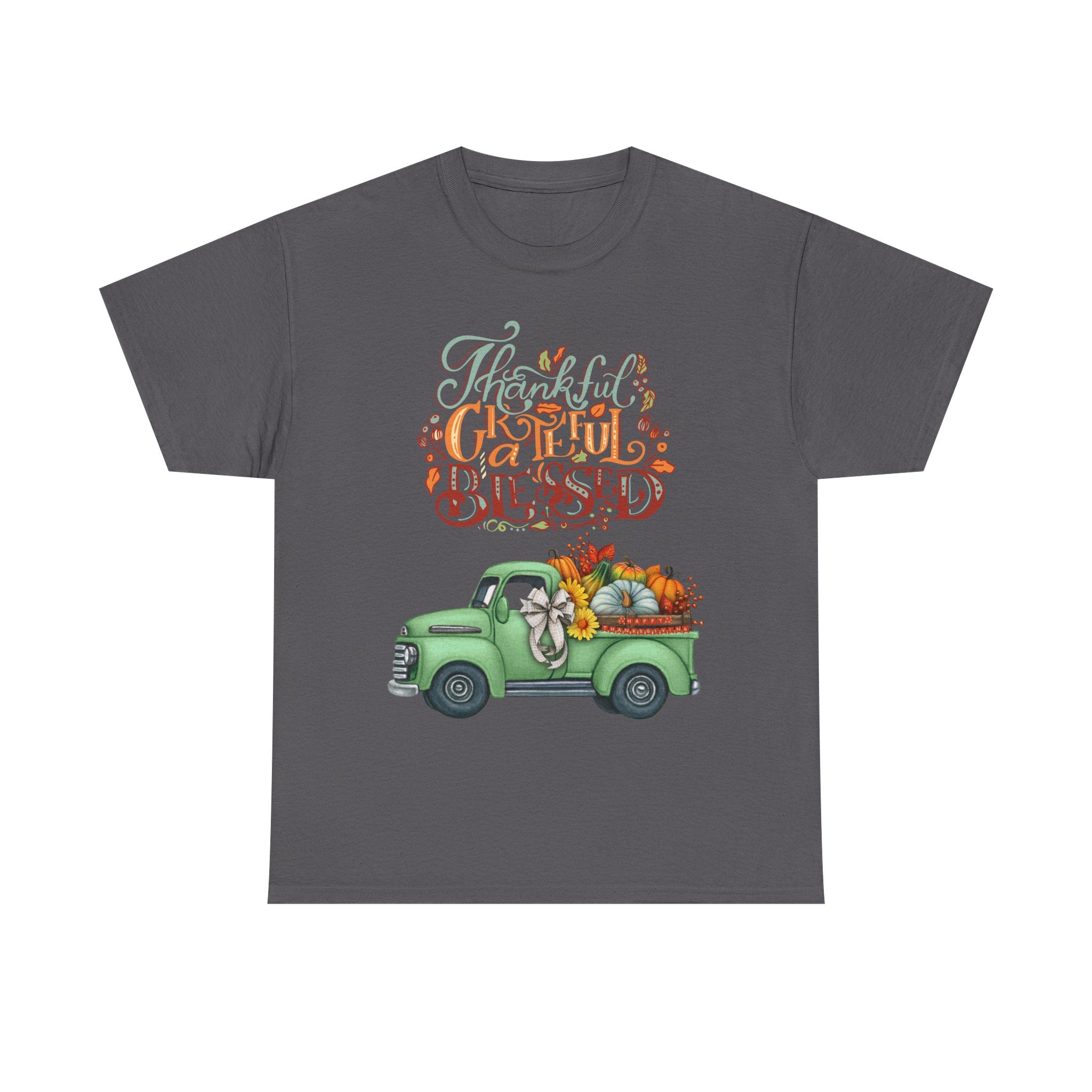 Thankful Grateful Blessed Tee, Unisex Heavy Cotton T-Shirt, Fall Apparel, Thanksgiving Shirt, Casual Wear, Gift for Friends