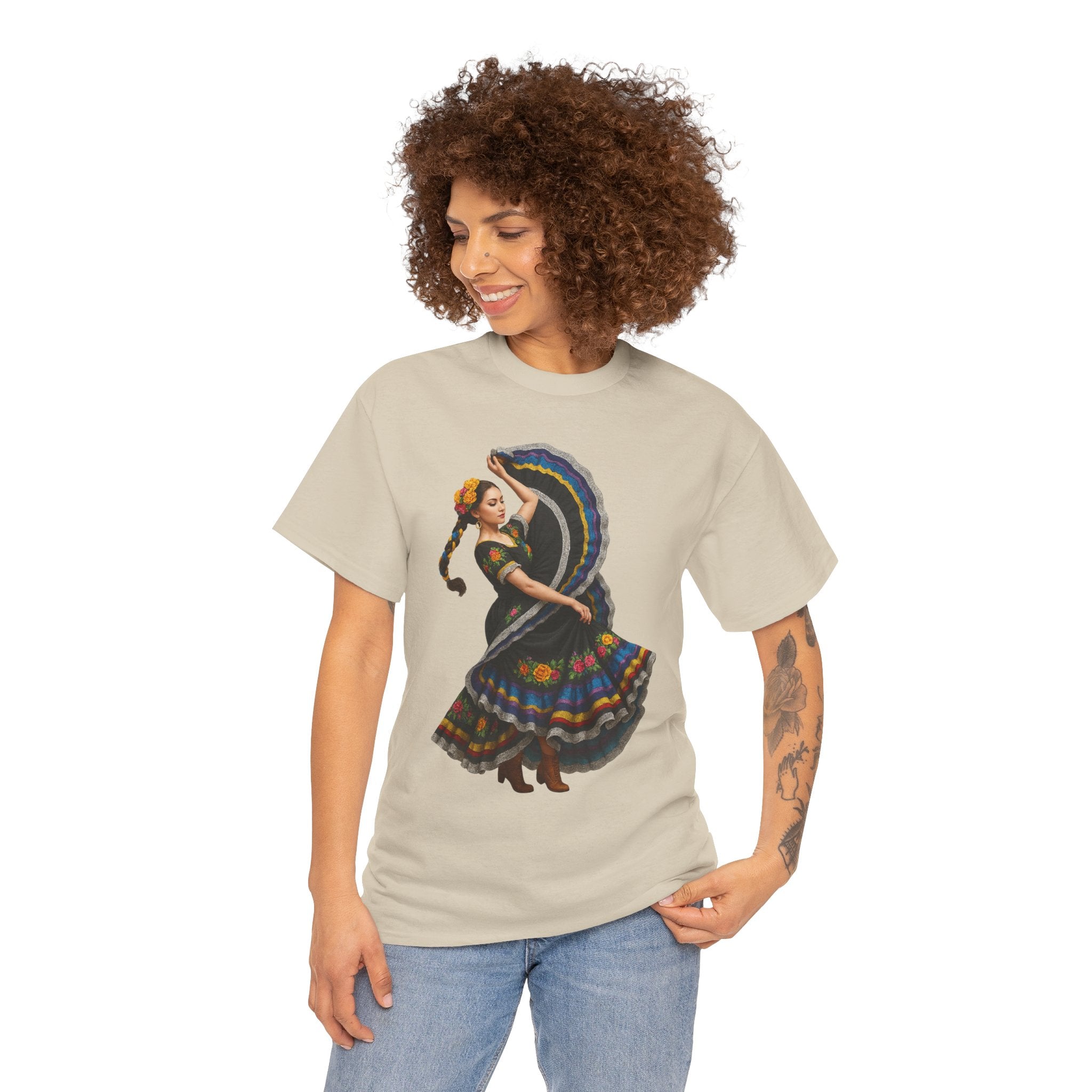 Folklórico Cultural Dance Graphic Tee, Unisex Heavy Cotton T-Shirt, Festival Apparel, Bohemian Style Shirt, Gift for Dancers, Ethnic Art Tee