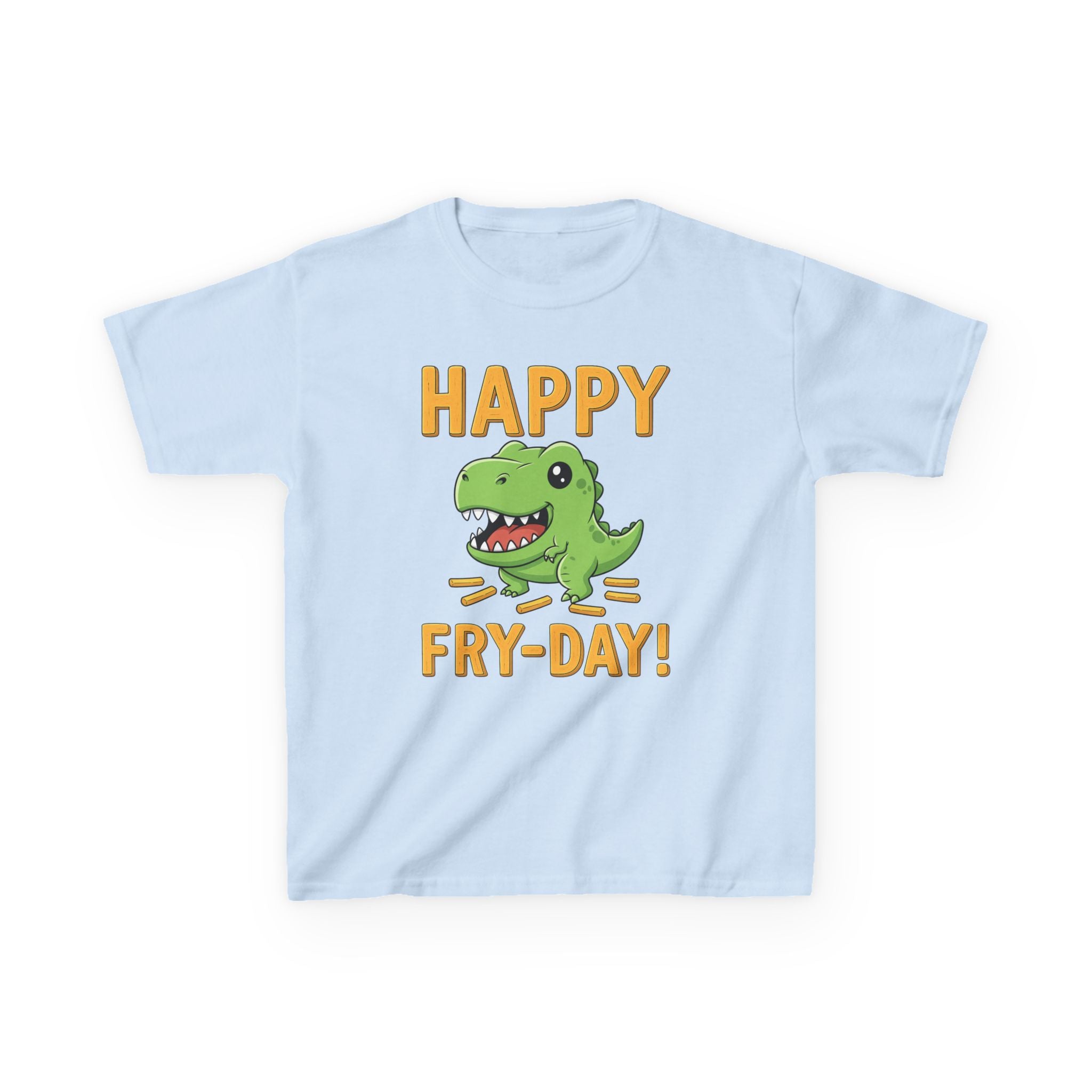 Happy Fry-Day Kids Tee, Fun Dinosaur T-Shirt, Kids Cotton Shirt, Birthday Gift, Everyday Wear, Summer Fun, Playful Tee