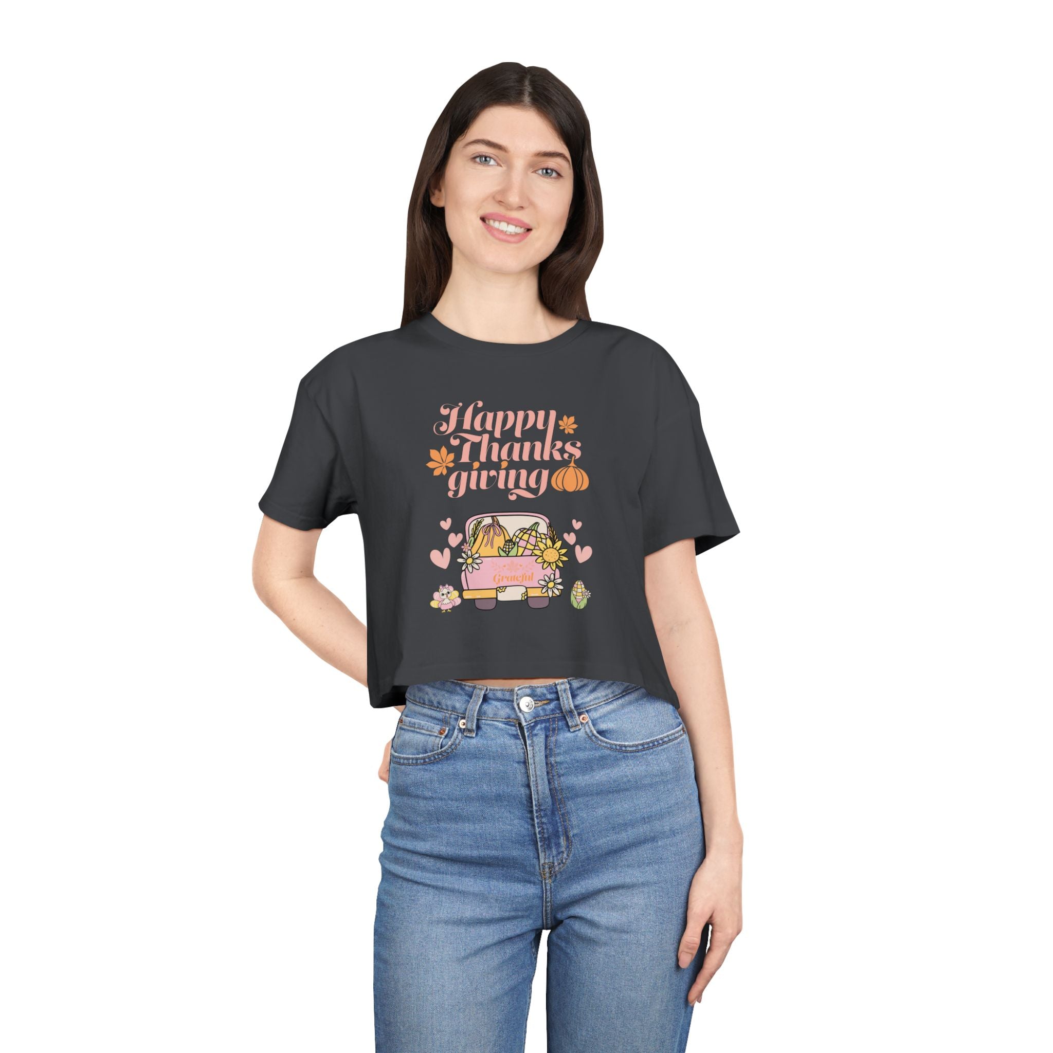 Thanksgiving Women's Crop Tee, Casual T-Shirt, Fall Fashion, Thanksgiving Gift, Cute Thanksgiving Apparel