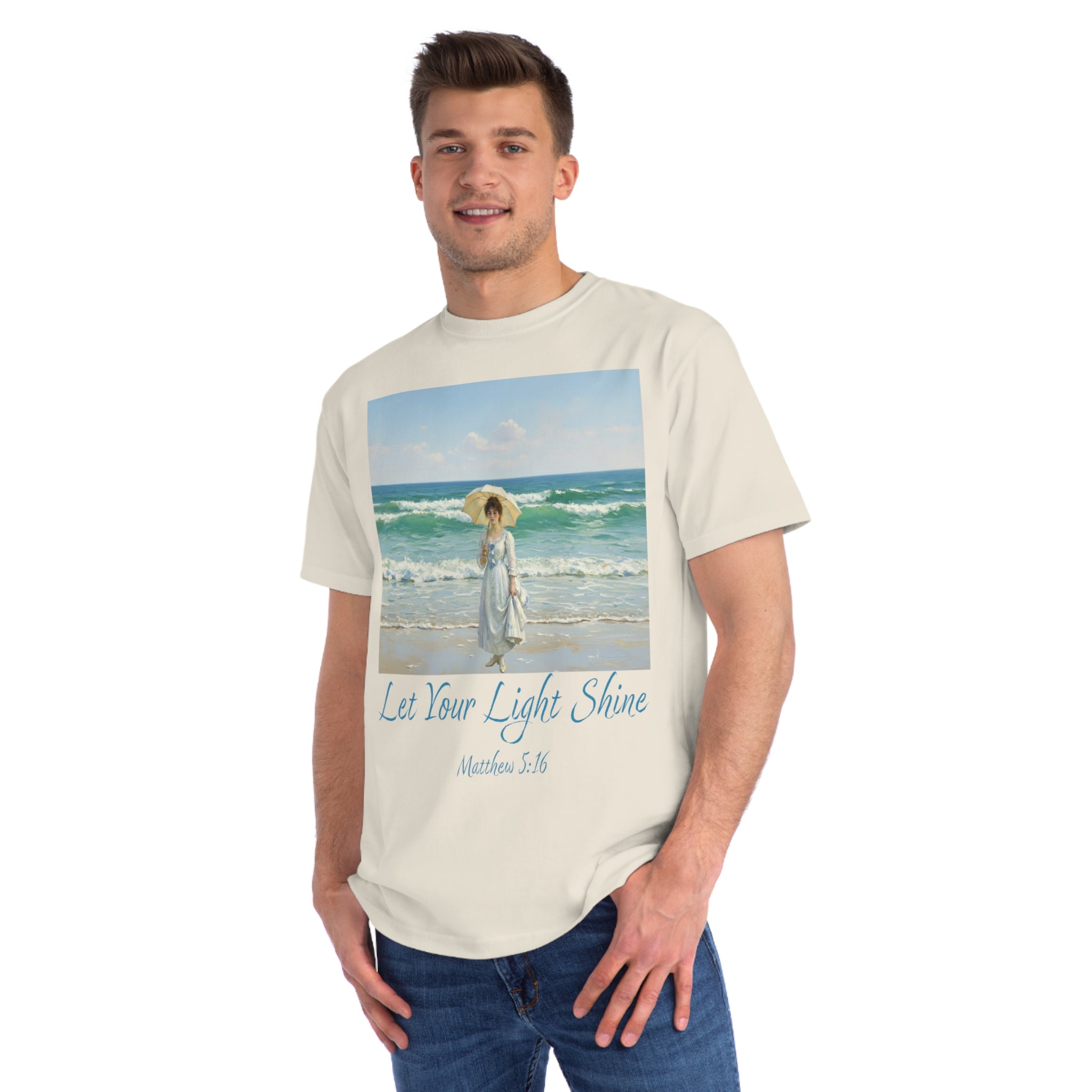 Organic Unisex Classic T-Shirt - Inspirational Beach Art, Let Your Light Shine Design-Figure with a Parasol- Monet Style, Perfect Gift for Ocean Lovers, Casual Wear, [...]