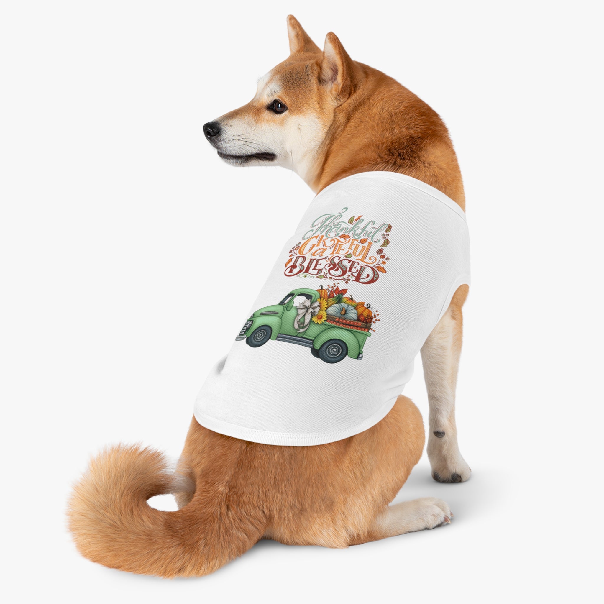 Thankful Pet Tank Top | Grateful & Blessed | Fall Dog Apparel | Cute Pet Outfit | Pumpkin Theme | Autumn Dog Clothing