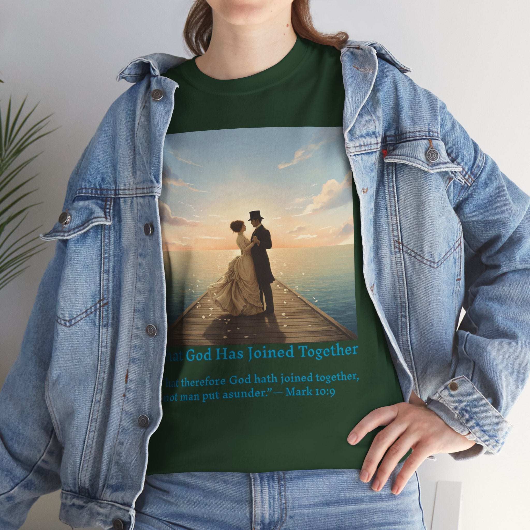 Romantic couple on a pier at sunset — inspired by Jack Vettriano-Wedding Quote T-Shirt, Unisex Heavy Cotton Tee, Casual Wear, Gift for Newlyweds, Bride & Groom Apparel, Anniversary Gift