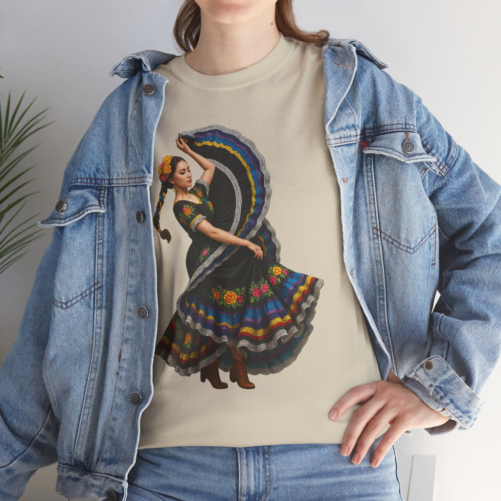 Folklórico Cultural Dance Graphic Tee, Unisex Heavy Cotton T-Shirt, Festival Apparel, Bohemian Style Shirt, Gift for Dancers, Ethnic Art Tee