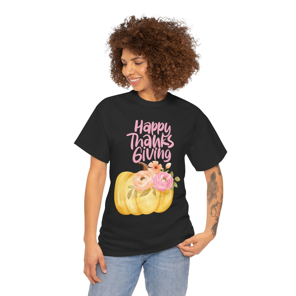 Thanksgiving Floral Tee, Holiday Shirt, Fall Fashion, Gifts for Her, Pumpkin T-Shirt, Autumn Apparel, Friendsgiving Outfit