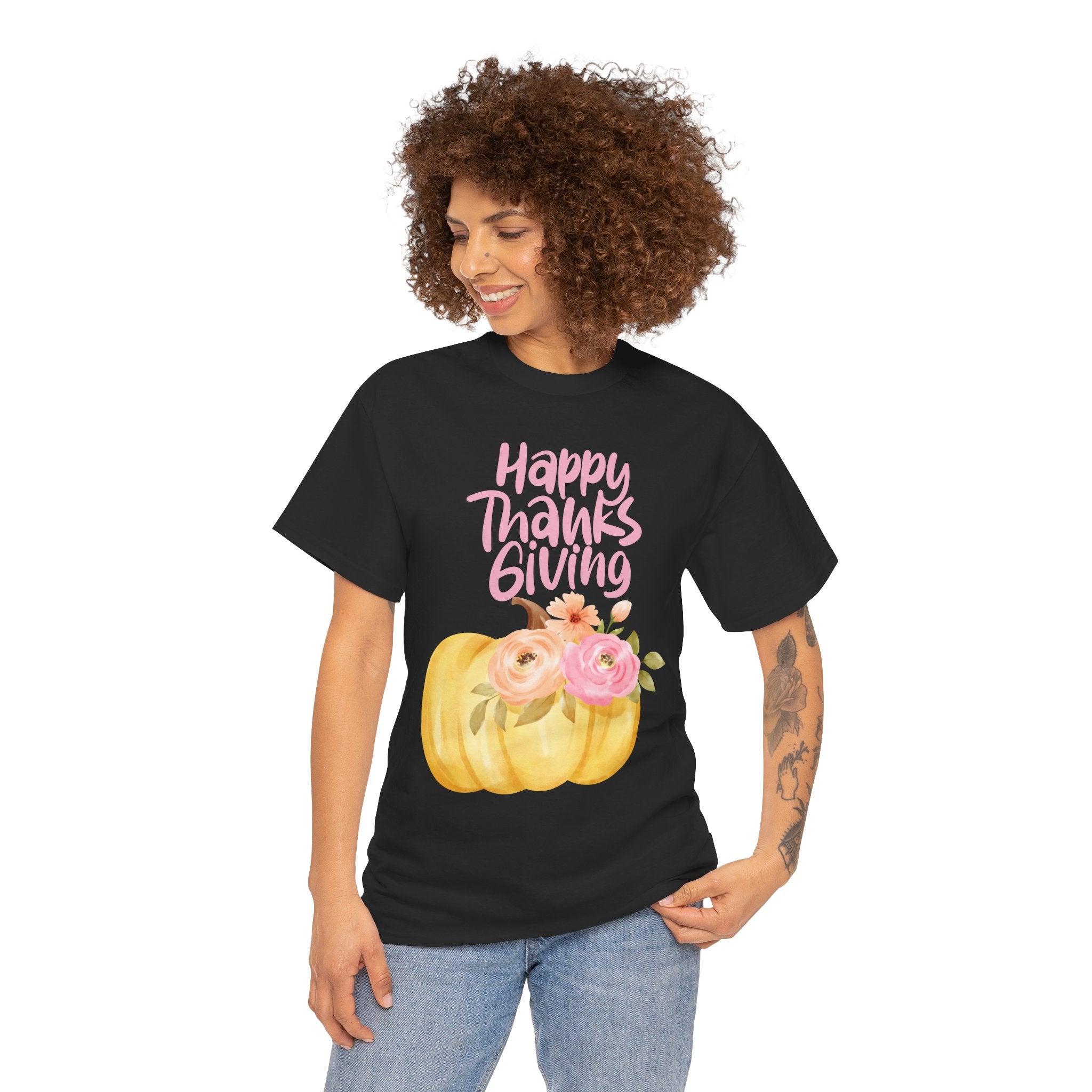 Thanksgiving Floral Tee, Holiday Shirt, Fall Fashion, Gifts for Her, Pumpkin T-Shirt, Autumn Apparel, Friendsgiving Outfit