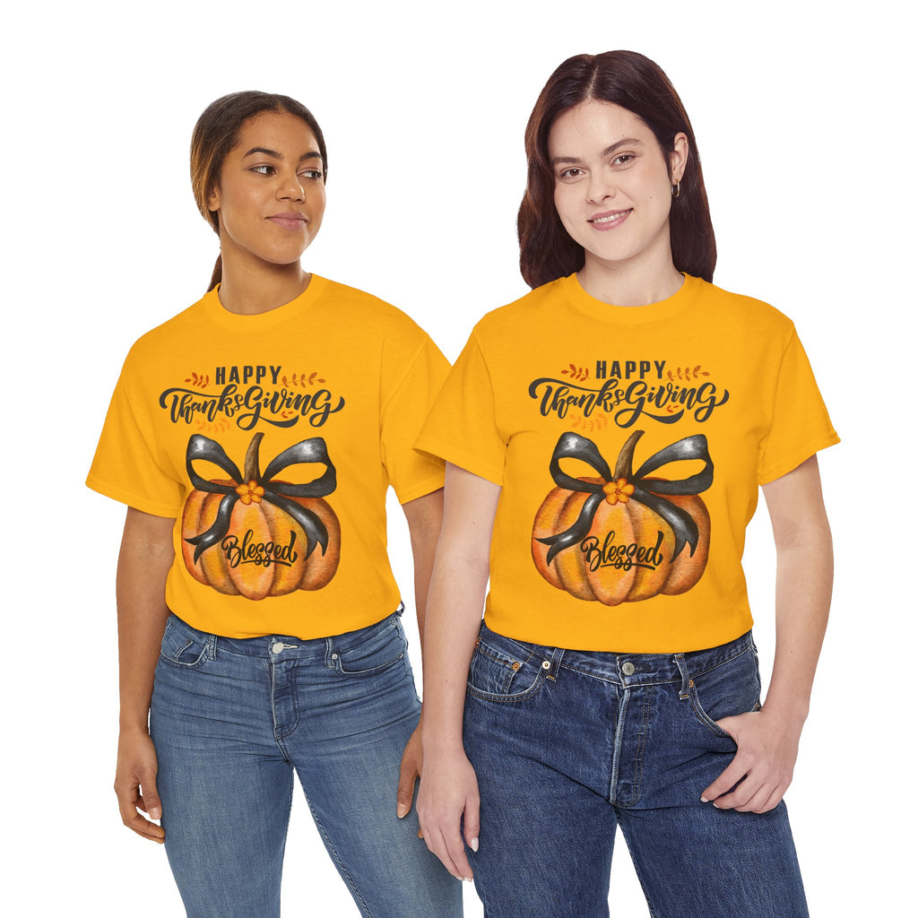 Thanksgiving Pumpkin Tee - Happy Thanksgiving, Blessed Shirt, Fall Apparel, Unisex Cotton Tee, Holiday Gift