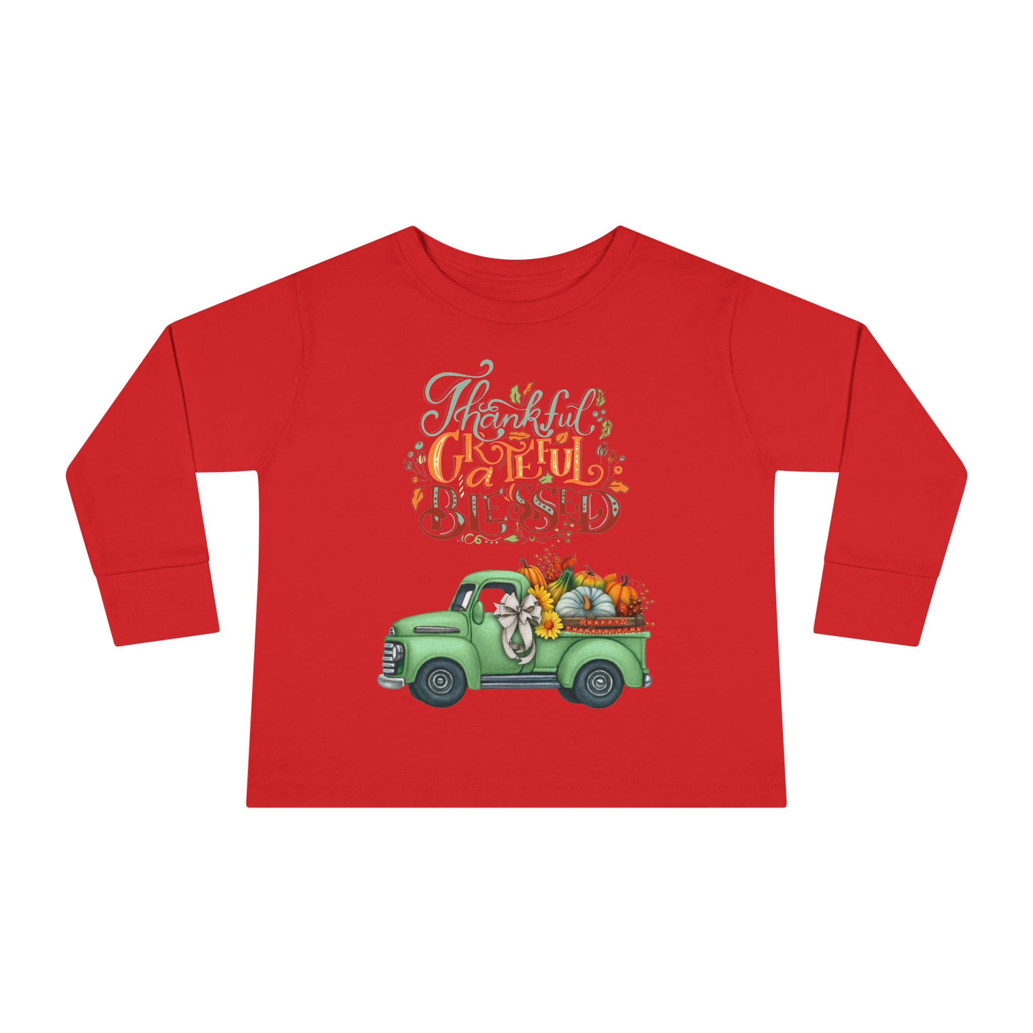 Toddler Long Sleeve Tee - "Grateful & Blessed" Fall Vibes T-Shirt, Kids Autumn Tee, Thanksgiving Outfit, Cute Toddler Gift, Seasonal Shirt