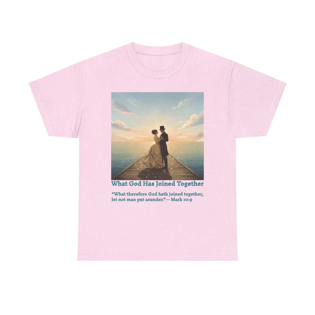 Romantic couple on a pier at sunset — inspired by Jack Vettriano-Wedding Quote T-Shirt, Unisex Heavy Cotton Tee, Casual Wear, Gift for Newlyweds, Bride & Groom Apparel, Anniversary Gift