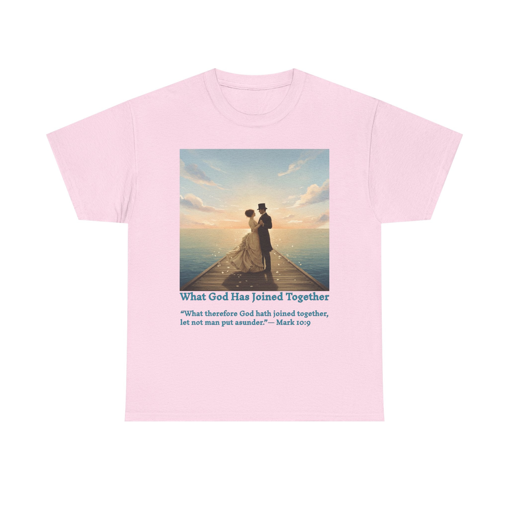 Romantic couple on a pier at sunset — inspired by Jack Vettriano-Wedding Quote T-Shirt, Unisex Heavy Cotton Tee, Casual Wear, Gift for Newlyweds, Bride & Groom Apparel, Anniversary Gift