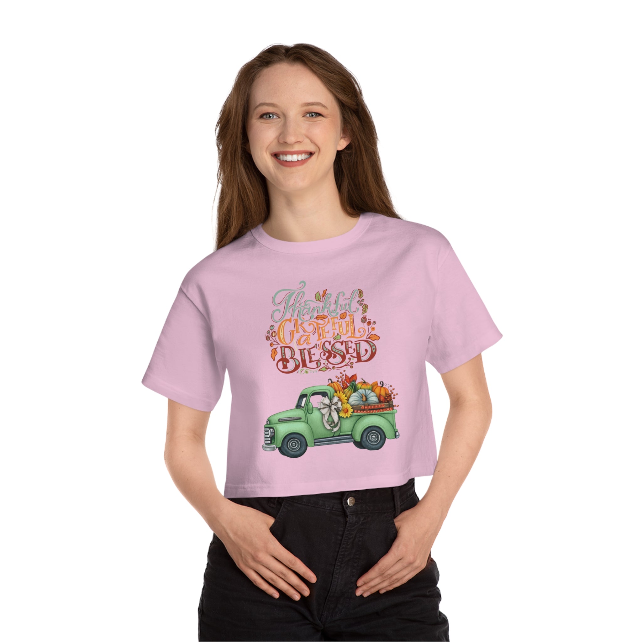 Thankful Grateful Blessed Cropped T-Shirt | Fall Fashion, Harvest Style, Gift for Women, Casual Chic, Autumn Apparel