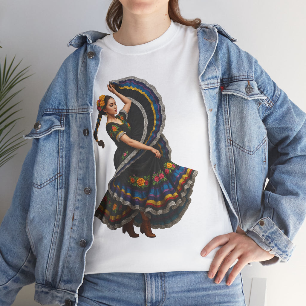 Folklórico Cultural Dance Graphic Tee, Unisex Heavy Cotton T-Shirt, Festival Apparel, Bohemian Style Shirt, Gift for Dancers, Ethnic Art Tee
