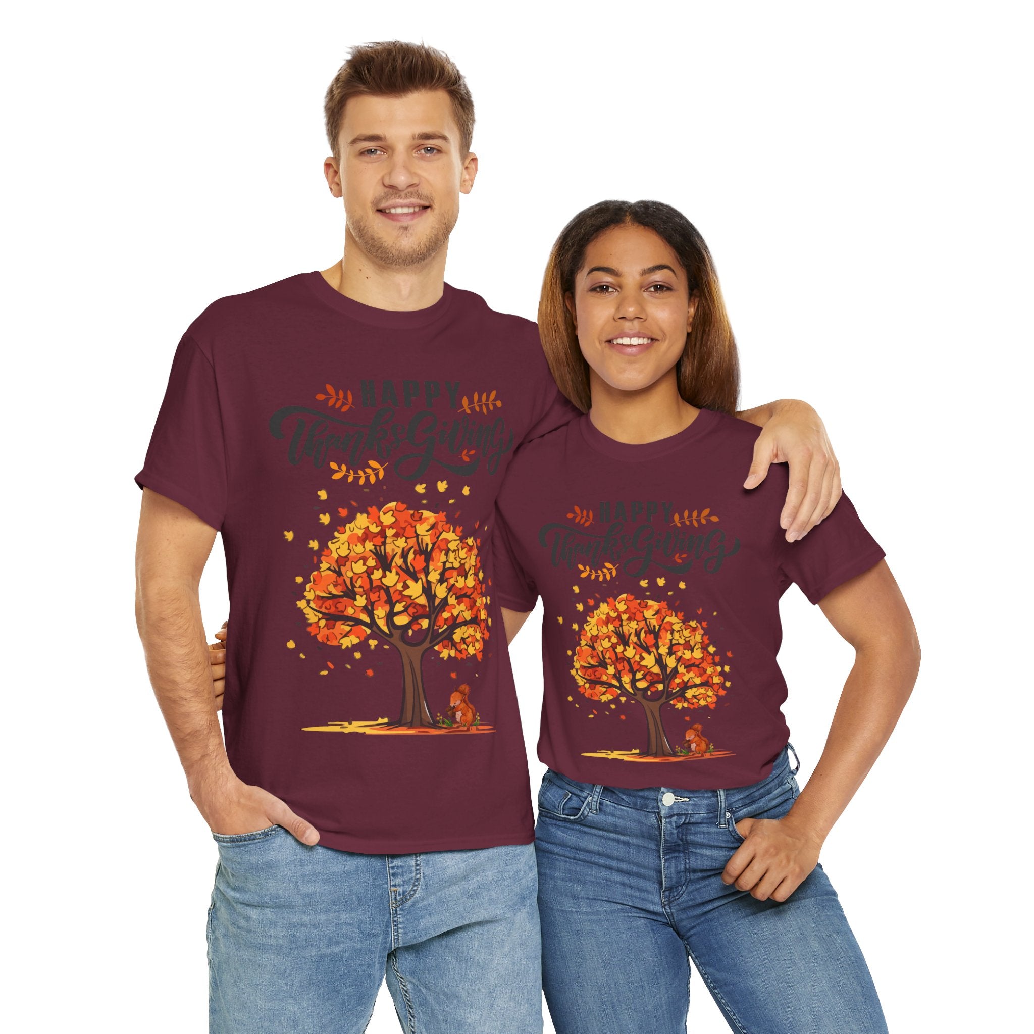 Happy Thanksgiving Tree Unisex Tee, Autumn Shirt, Holiday Apparel, Fall Fashion, Seasonal Gift