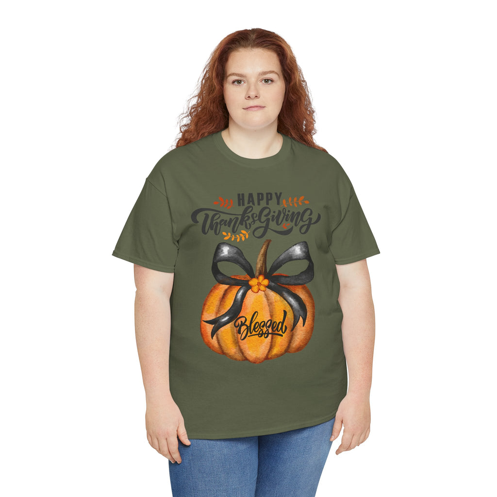 Thanksgiving Pumpkin Tee - Happy Thanksgiving, Blessed Shirt, Fall Apparel, Unisex Cotton Tee, Holiday Gift