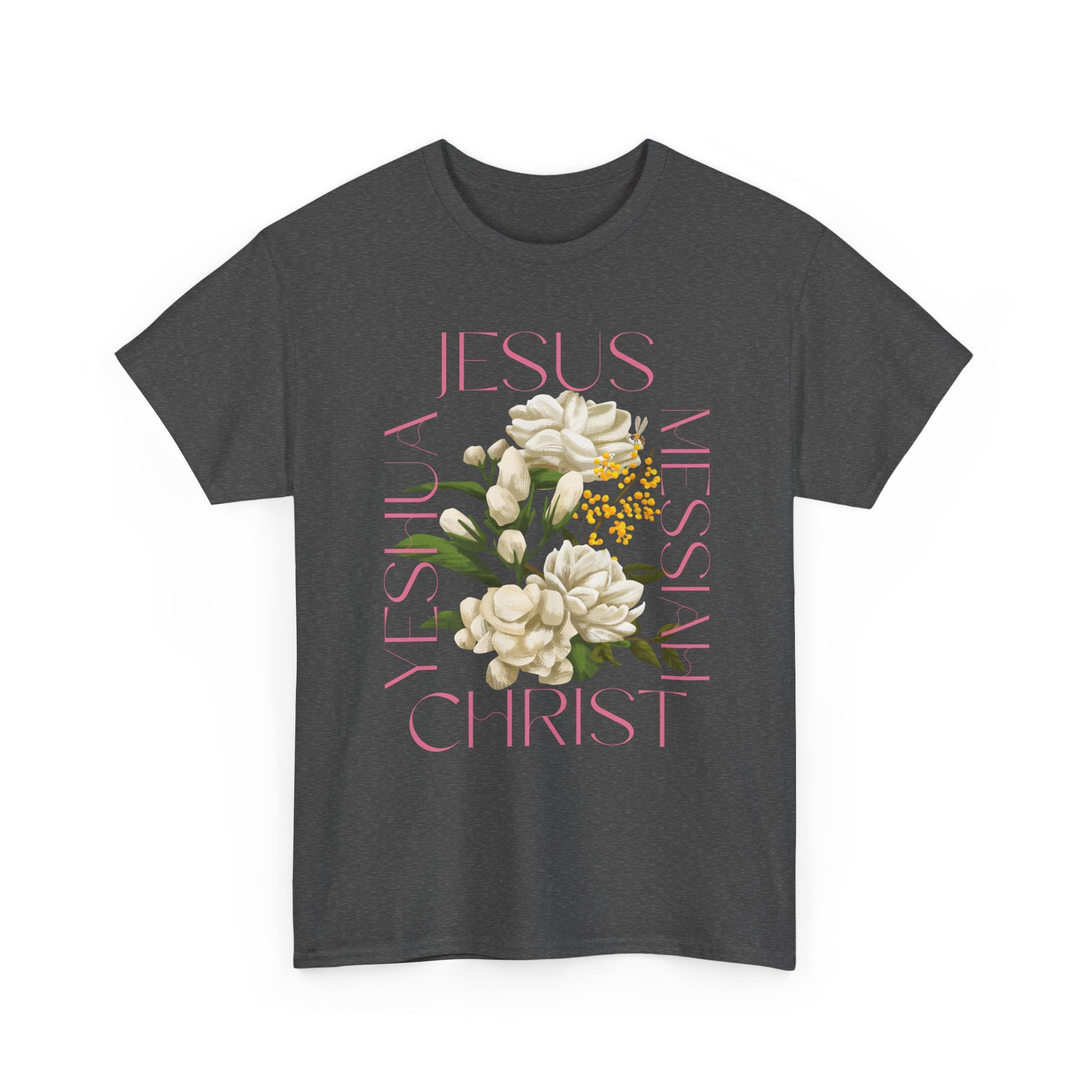 Floral Jesus Heavy Cotton Tee, Unisex T-Shirt, Christian Gift, Faith-Based Apparel, Religious Fashion, Inspirational Clothing