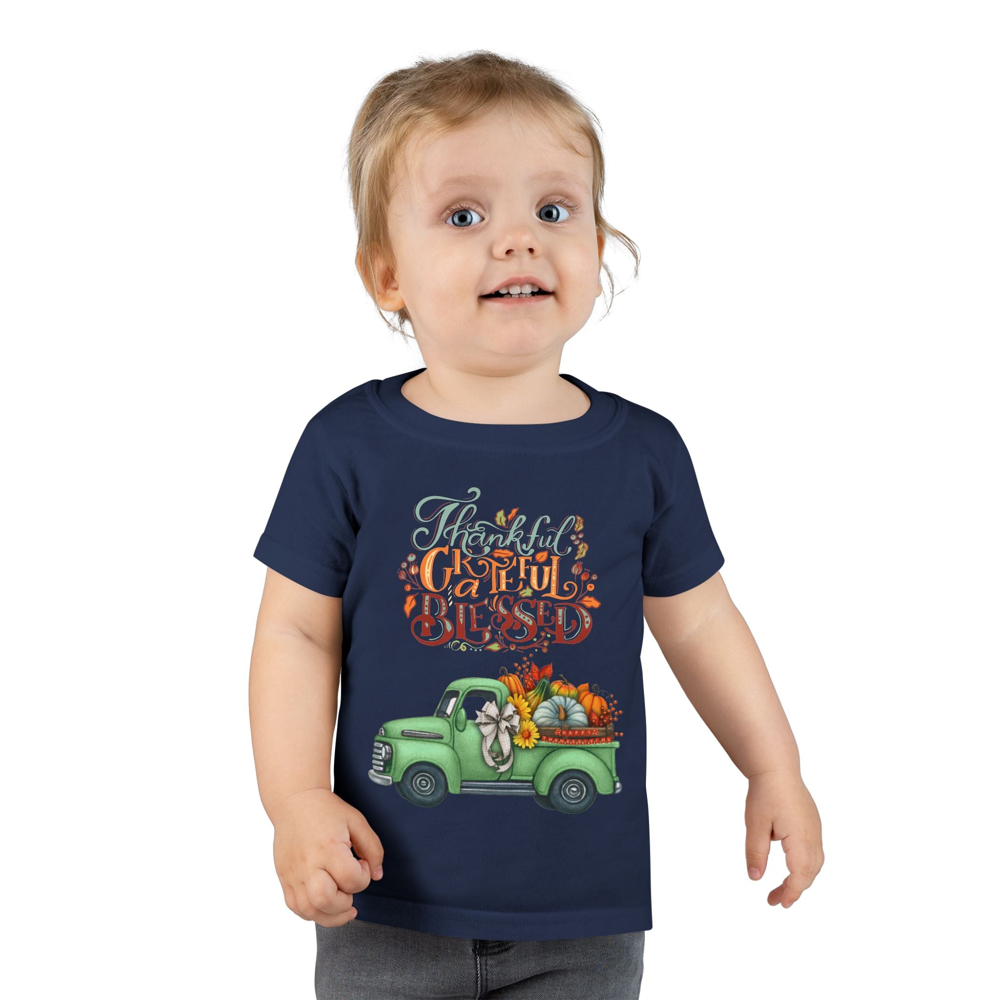 Toddler Tee - Cute Green Truck with Fruits and Vegetables - Cozy Fall Vibe, Perfect for Thanksgiving, Autumn Celebrations, Farmhouse [...]