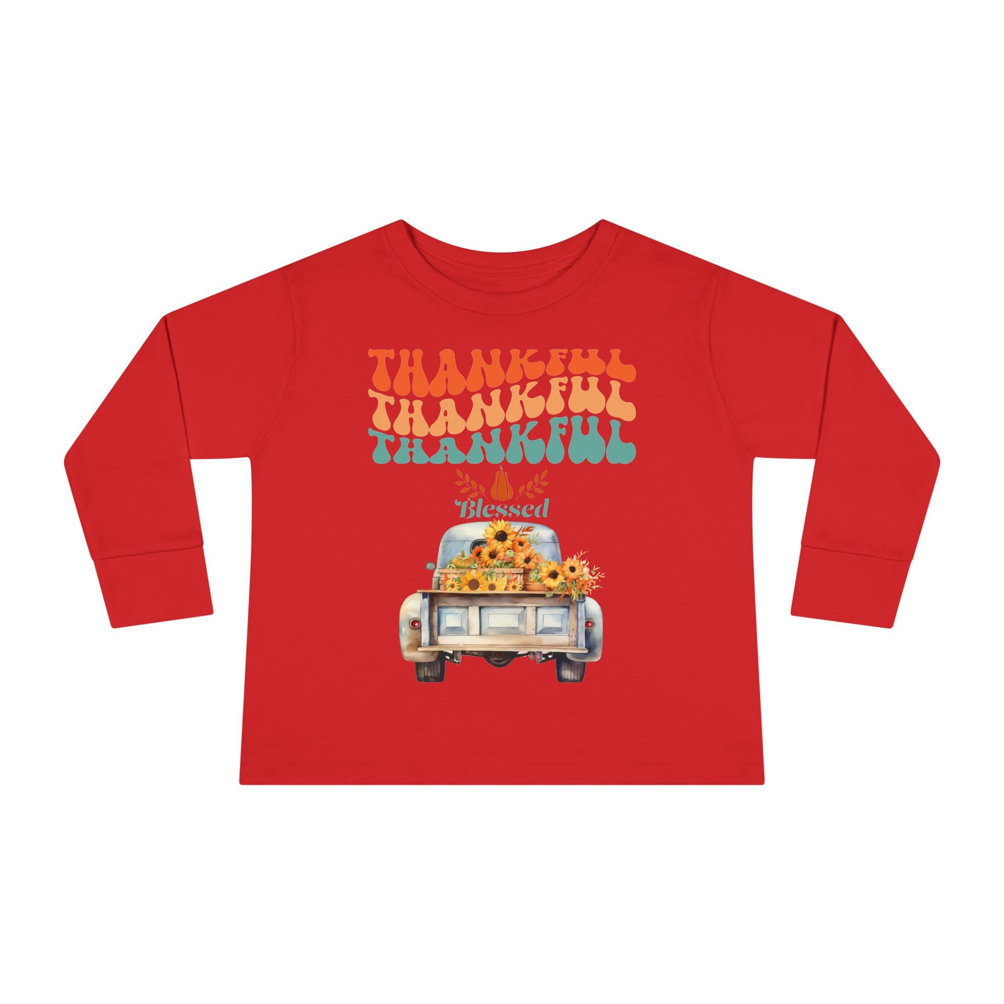 Thankful Toddler Long Sleeve Tee - Perfect for Fall Celebrations, Family Gatherings, Thanksgiving, Everyday Wear, Gifts