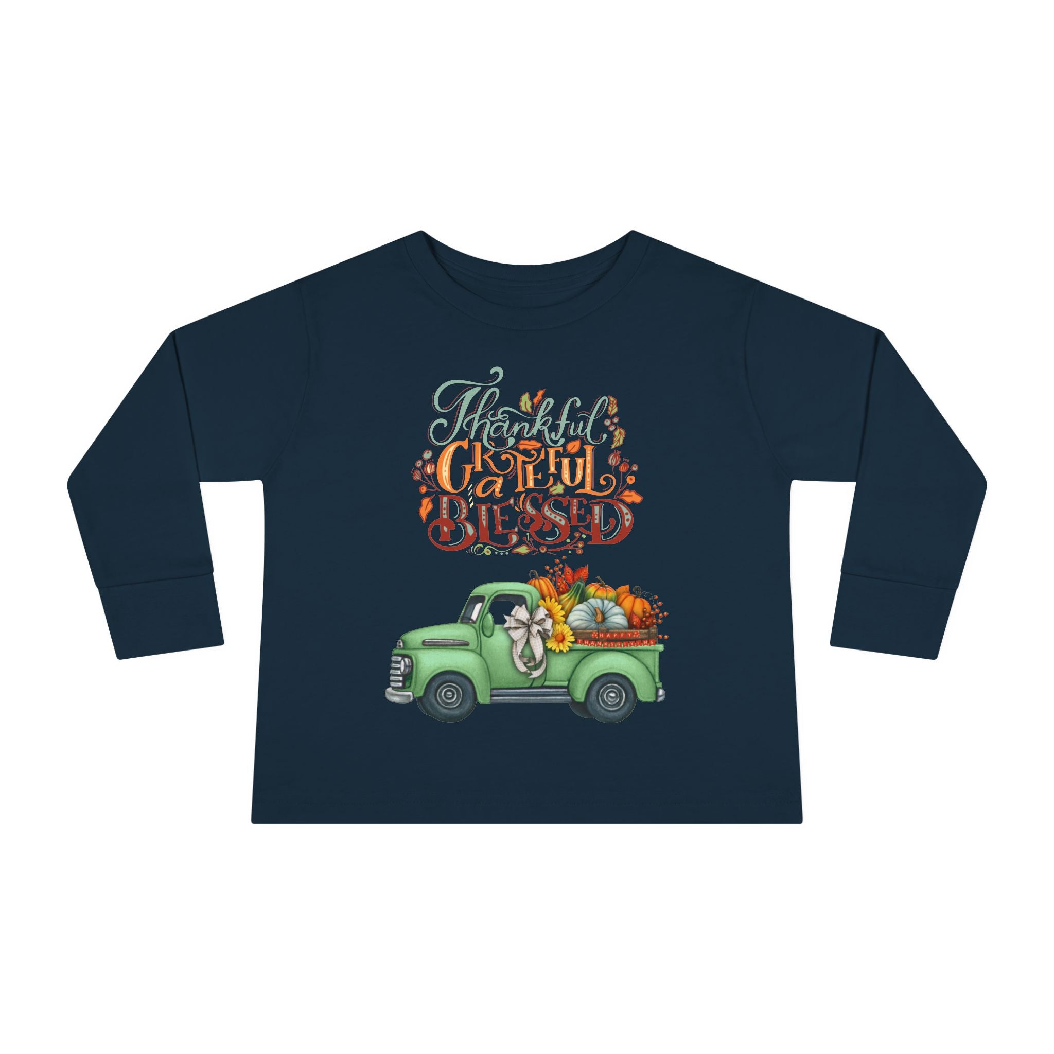 Toddler Long Sleeve Tee - "Grateful & Blessed" Fall Vibes T-Shirt, Kids Autumn Tee, Thanksgiving Outfit, Cute Toddler Gift, Seasonal Shirt