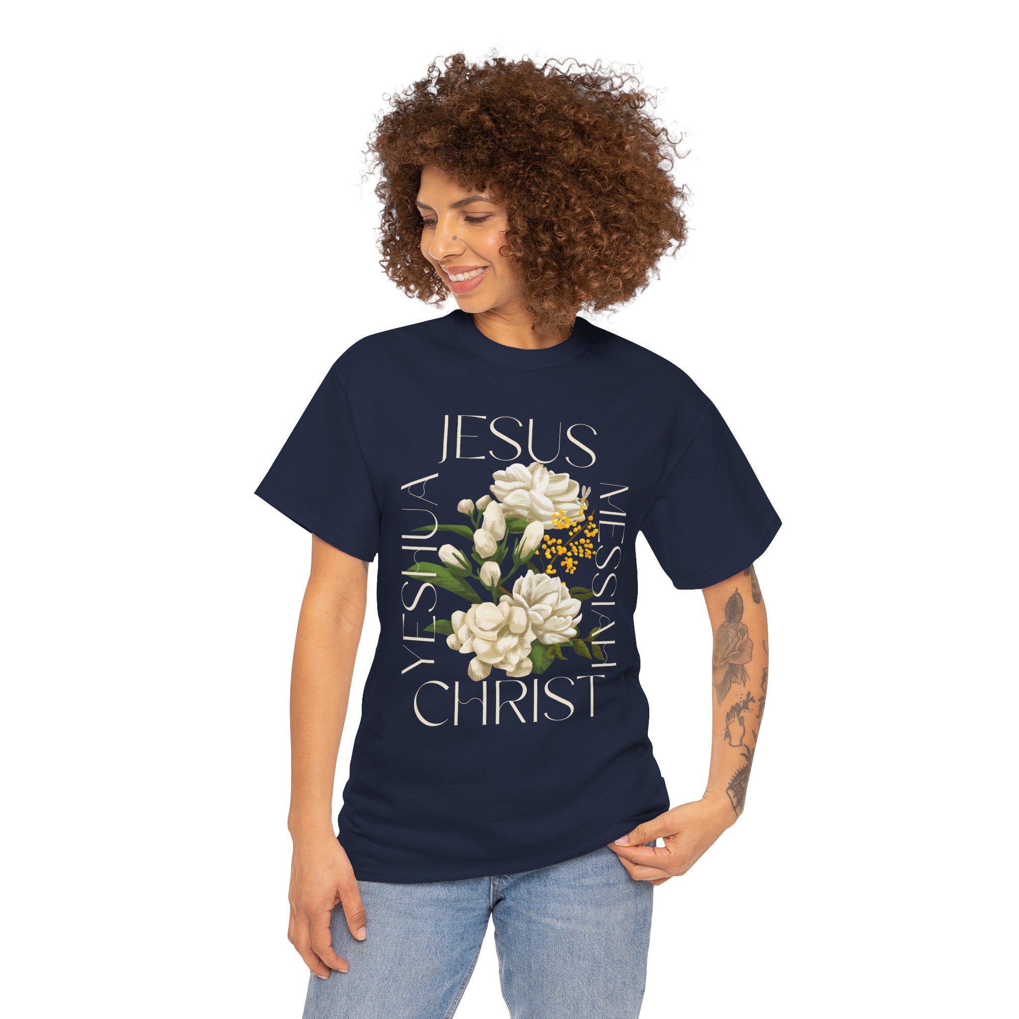 Floral Jesus Christ Tee, Spiritual T-Shirt, Inspirational Unisex Cotton Shirt, Gift for Believers, Christian Apparel
