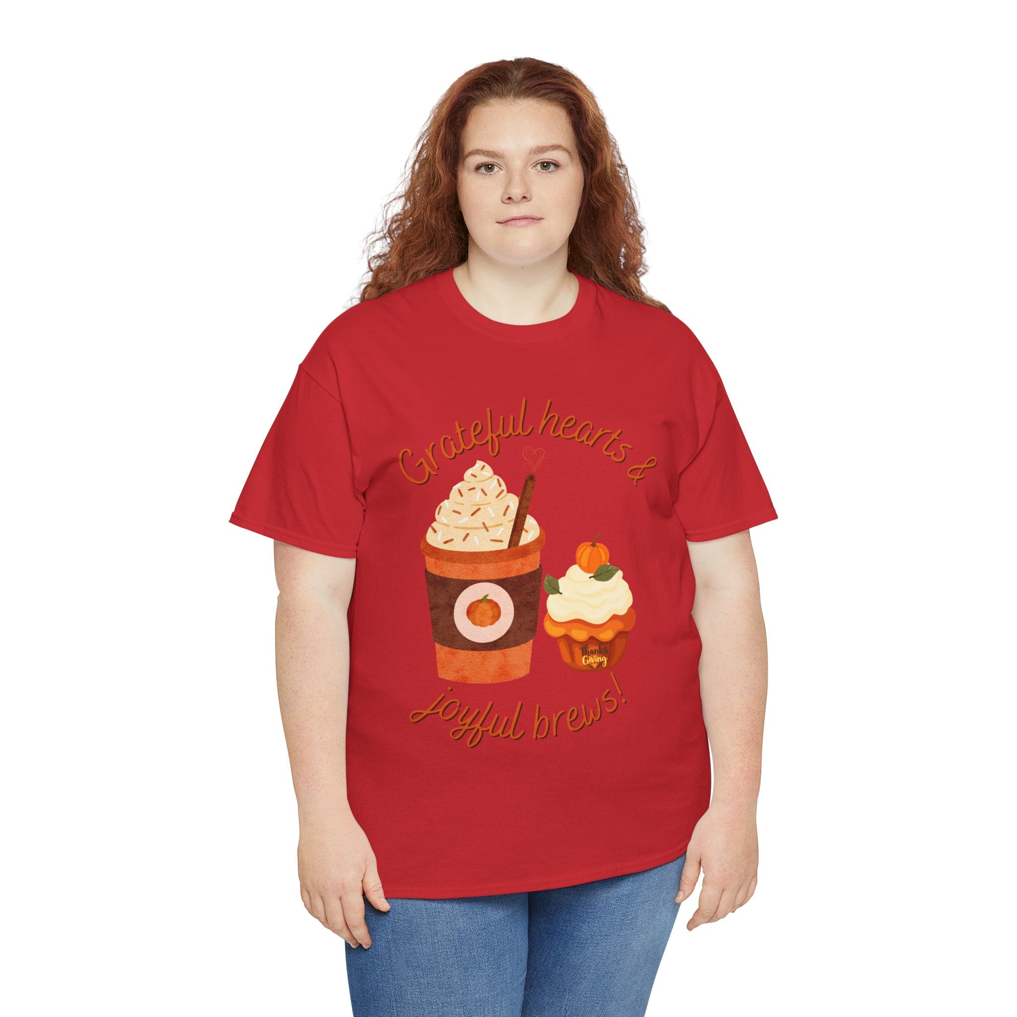 Happy Thanksgiving- Grateful Hearts & Joyful Brews Tee, Unisex Cotton Shirt, Coffee Lovers Gift, Casual Wear, Cute Tee for Celebrations, Fall Fashion
