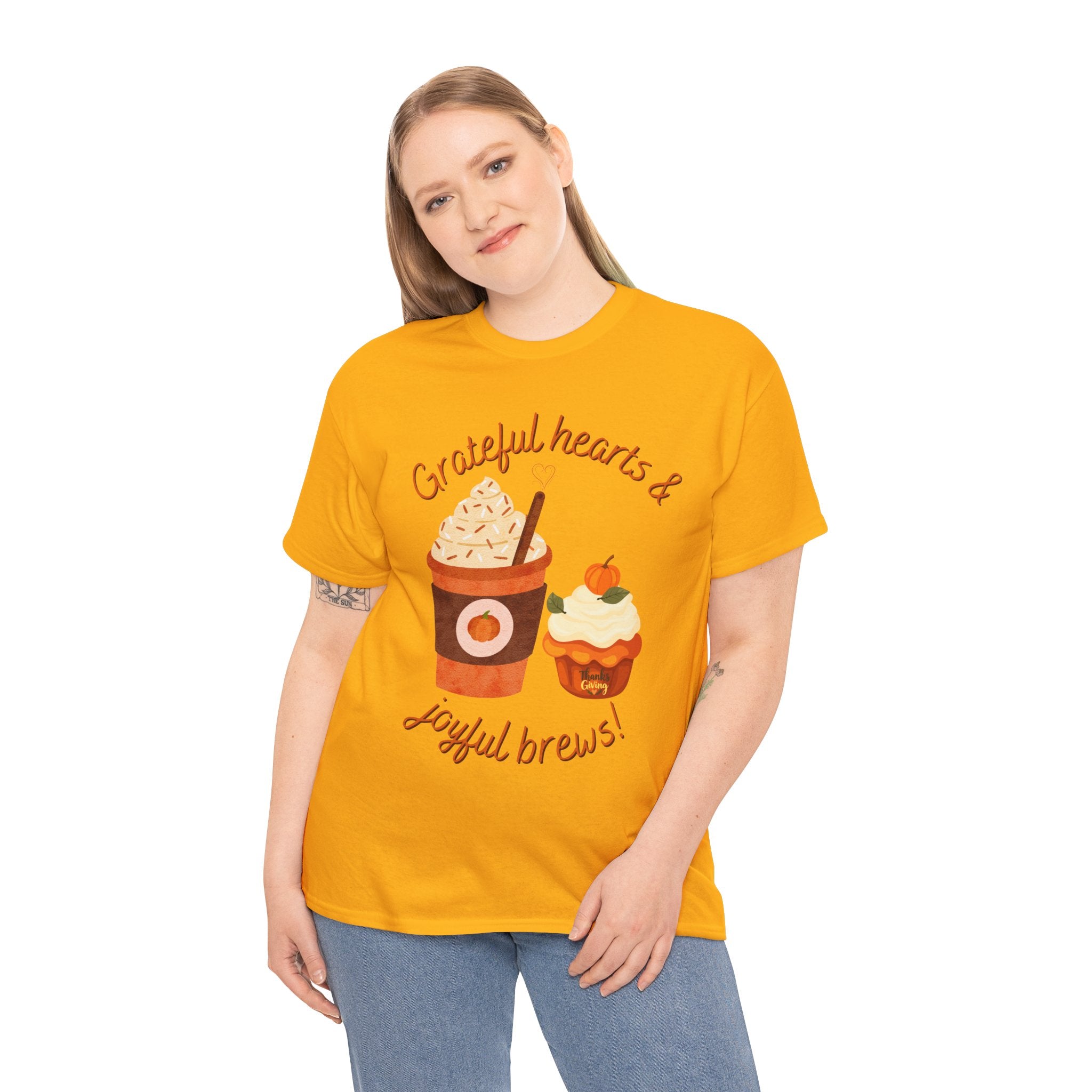 Happy Thanksgiving- Grateful Hearts & Joyful Brews Tee, Unisex Cotton Shirt, Coffee Lovers Gift, Casual Wear, Cute Tee for Celebrations, Fall Fashion