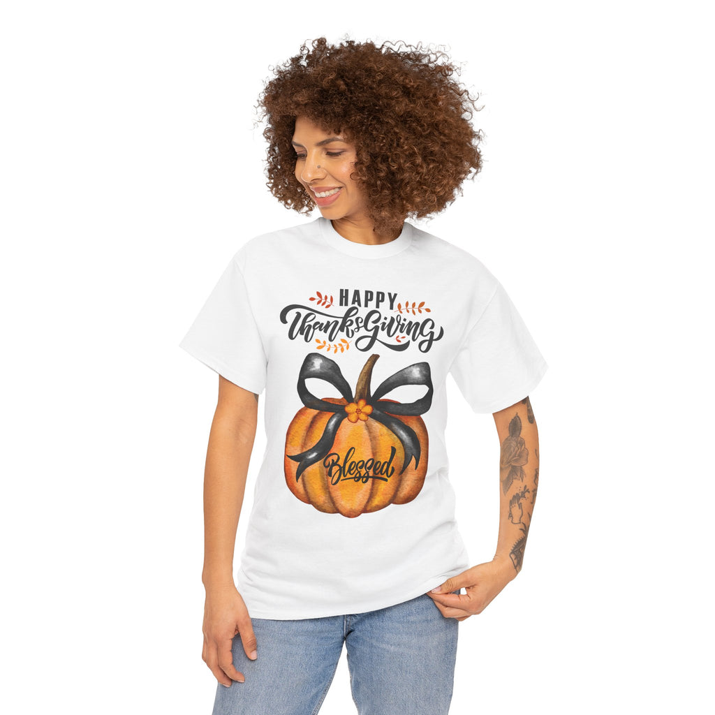 Thanksgiving Pumpkin Tee - Happy Thanksgiving, Blessed Shirt, Fall Apparel, Unisex Cotton Tee, Holiday Gift
