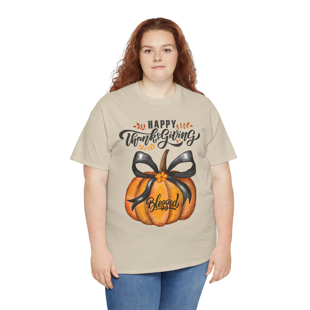 Thanksgiving Pumpkin Tee - Happy Thanksgiving, Blessed Shirt, Fall Apparel, Unisex Cotton Tee, Holiday Gift