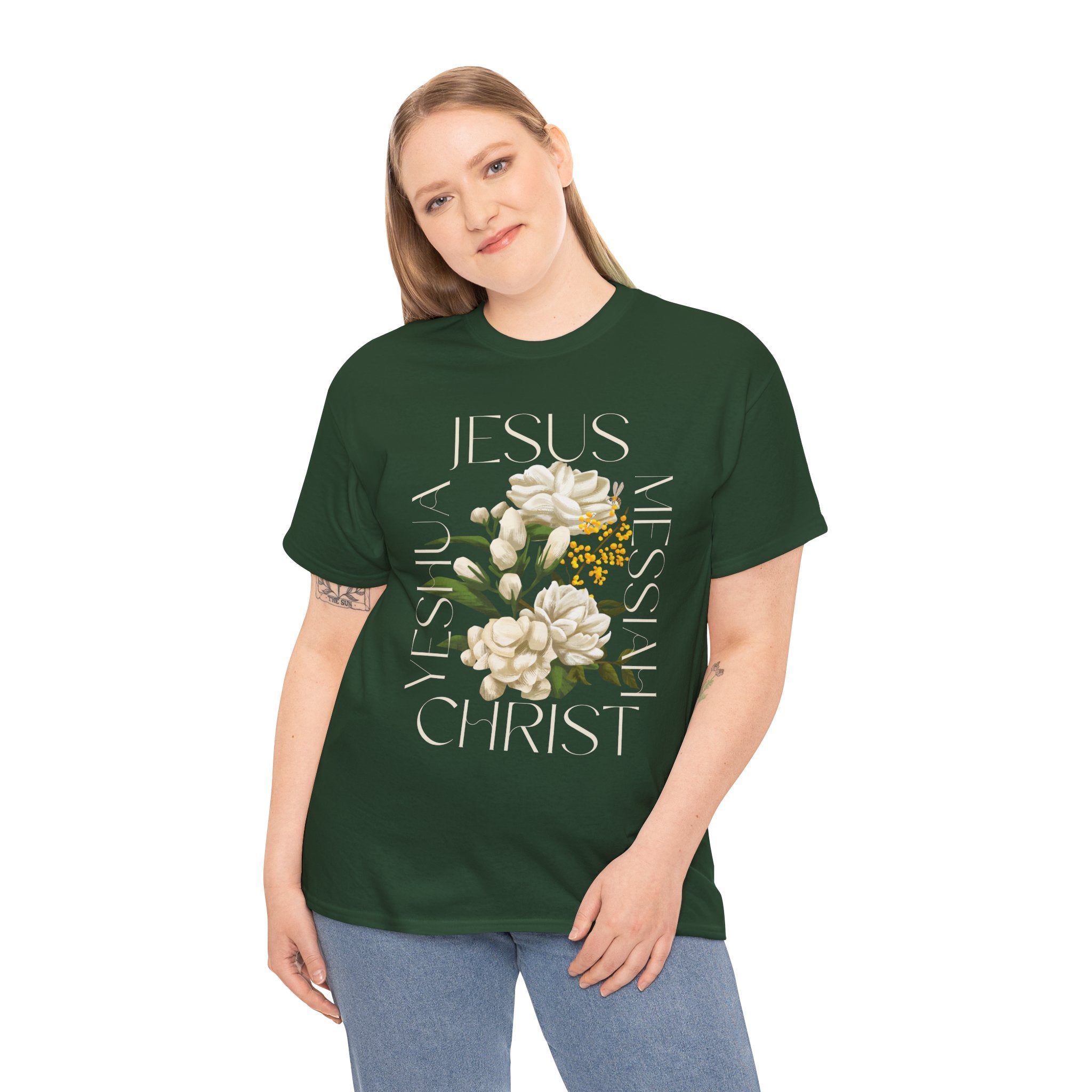 Floral Jesus Christ Tee, Spiritual T-Shirt, Inspirational Unisex Cotton Shirt, Gift for Believers, Christian Apparel
