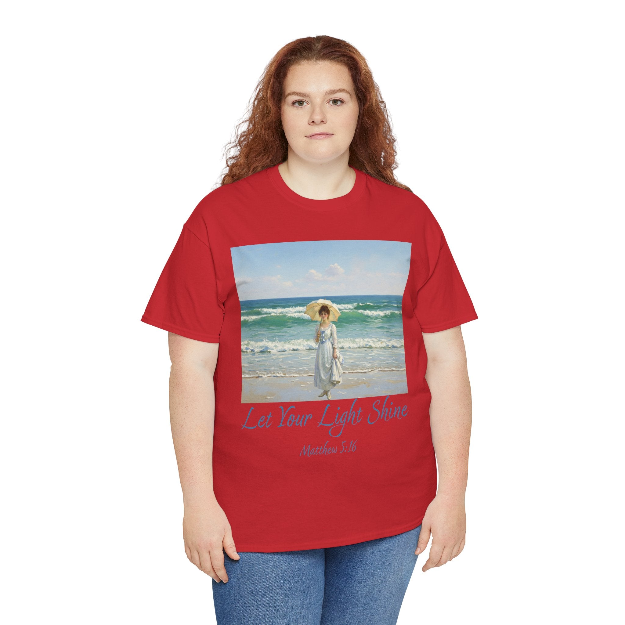 Let Your Light Shine- A Figure with a Parasol-Monet Style- Unisex Cotton Tee, Beach Vibes Shirt, Inspirational Summer Tee, Casual Gift for Her, Perfect for Days at the Shore