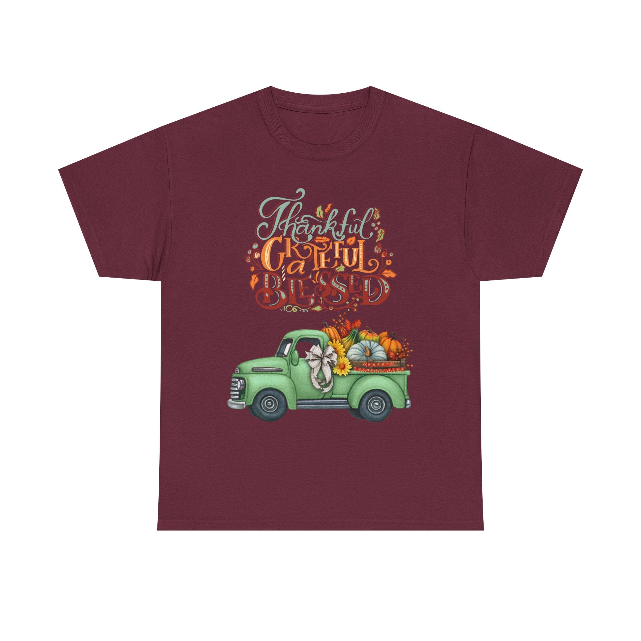 Thankful Grateful Blessed Tee, Unisex Heavy Cotton T-Shirt, Fall Apparel, Thanksgiving Shirt, Casual Wear, Gift for Friends