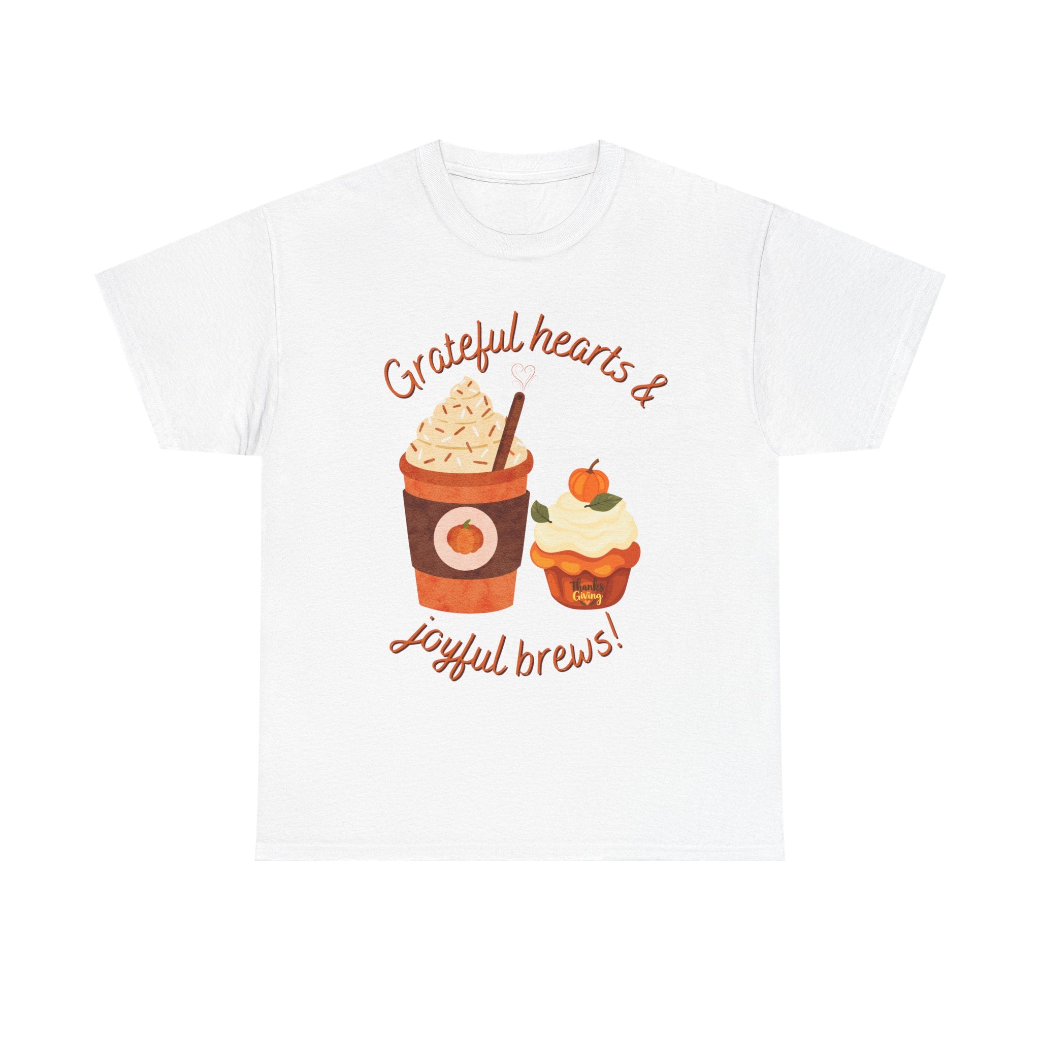 Happy Thanksgiving- Grateful Hearts & Joyful Brews Tee, Unisex Cotton Shirt, Coffee Lovers Gift, Casual Wear, Cute Tee for Celebrations, Fall Fashion