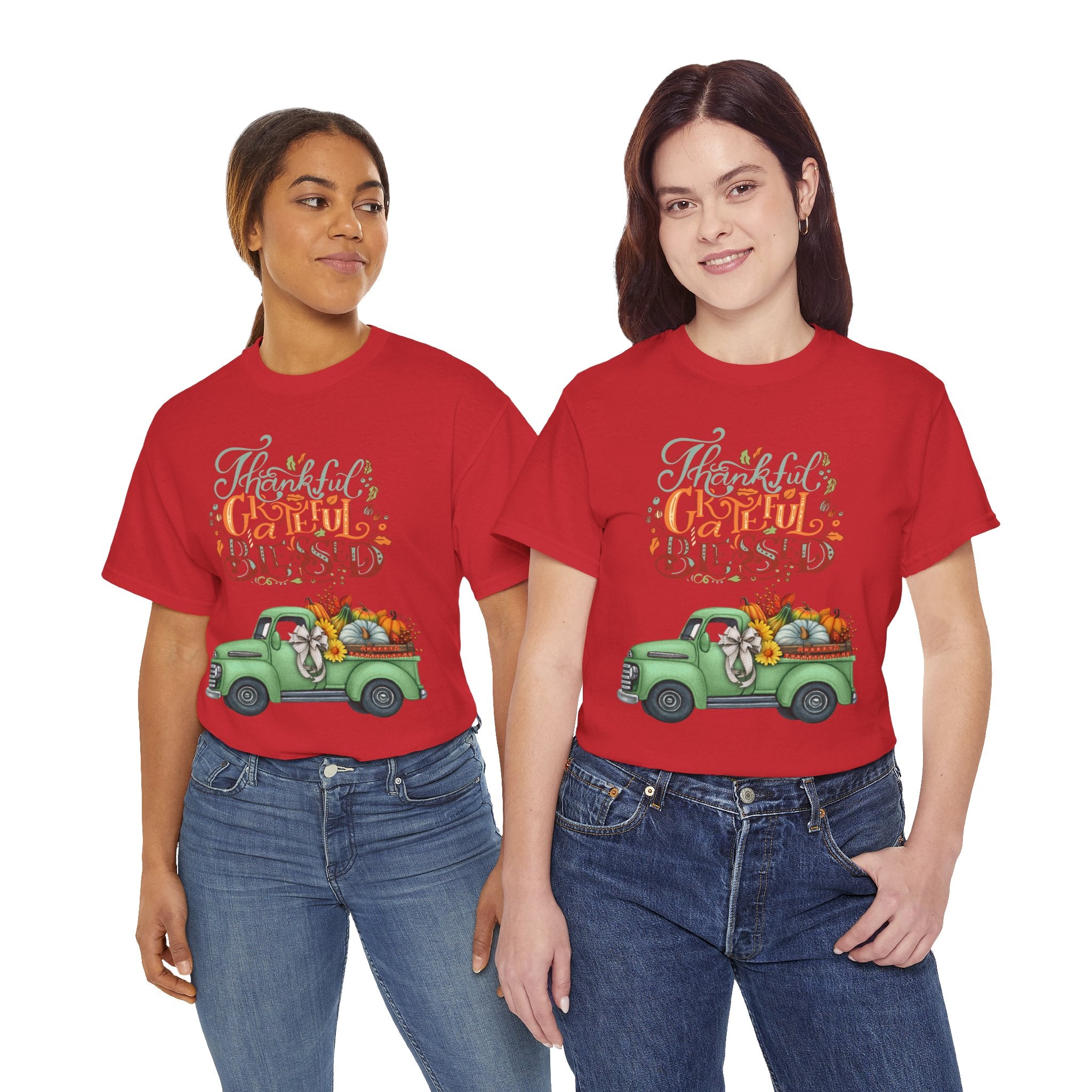 Thankful Grateful Blessed Tee, Unisex Heavy Cotton T-Shirt, Fall Apparel, Thanksgiving Shirt, Casual Wear, Gift for Friends