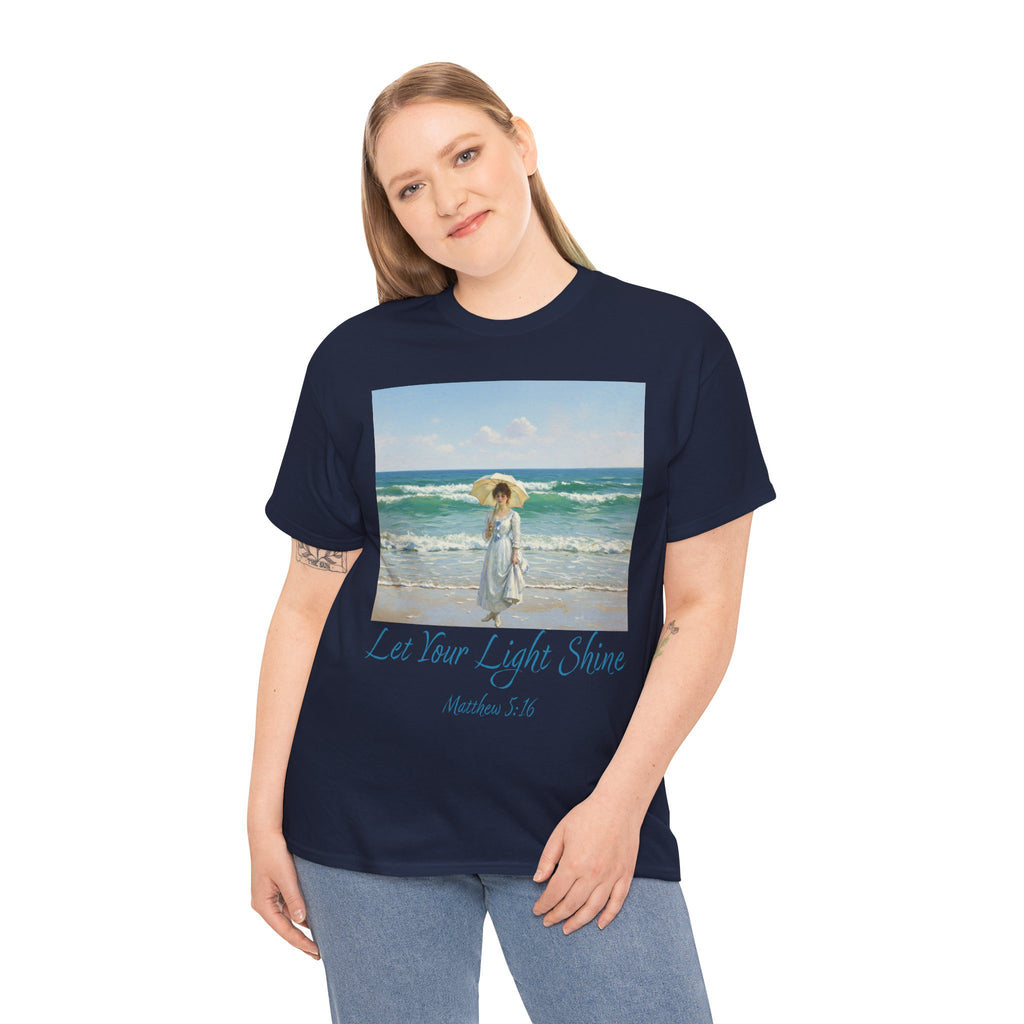 Let Your Light Shine- A Figure with a Parasol-Monet Style- Unisex Cotton Tee, Beach Vibes Shirt, Inspirational Summer Tee, Casual Gift for Her, Perfect for Days at the Shore
