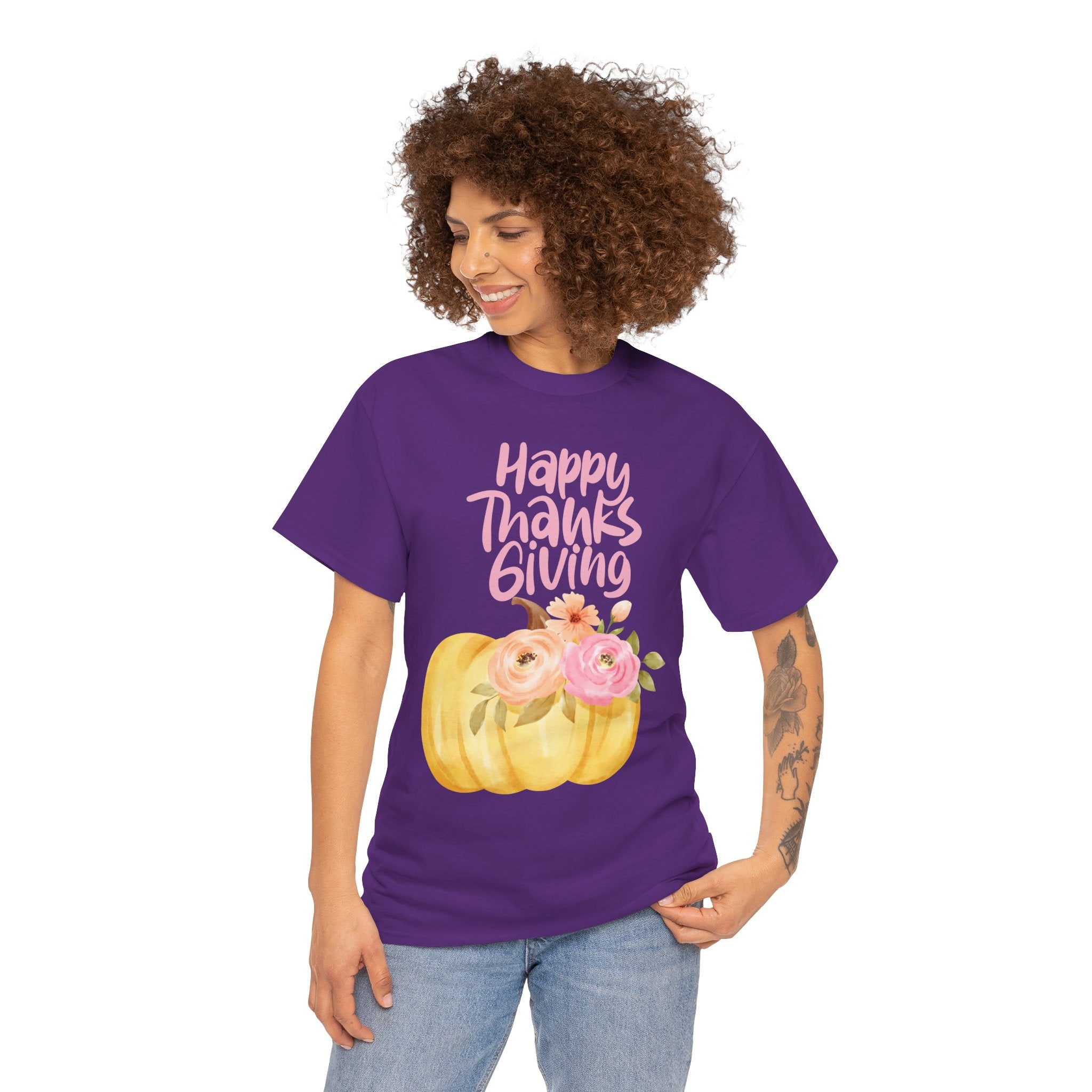 Thanksgiving Floral Tee, Holiday Shirt, Fall Fashion, Gifts for Her, Pumpkin T-Shirt, Autumn Apparel, Friendsgiving Outfit
