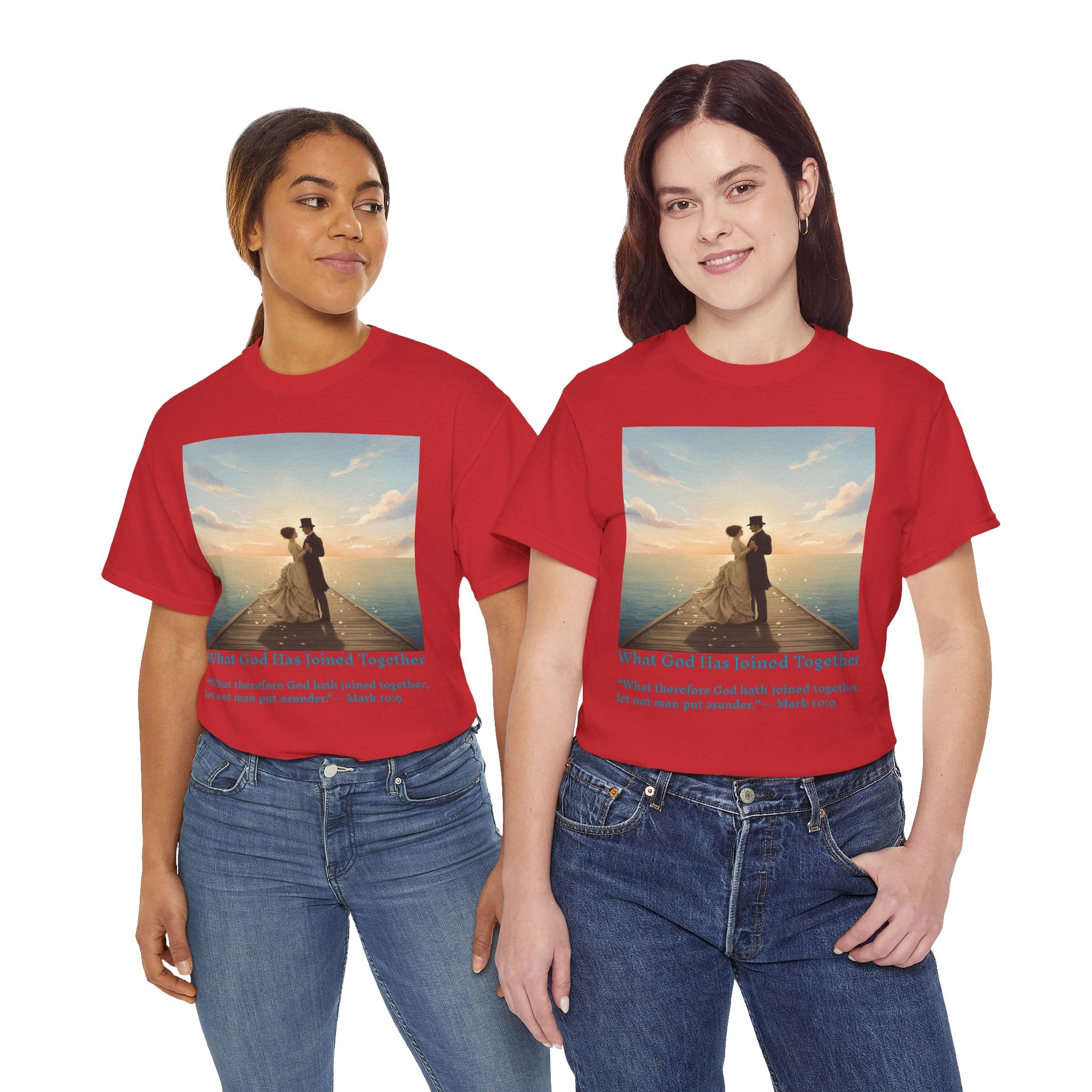 Romantic couple on a pier at sunset — inspired by Jack Vettriano-Wedding Quote T-Shirt, Unisex Heavy Cotton Tee, Casual Wear, Gift for Newlyweds, Bride & Groom Apparel, Anniversary Gift