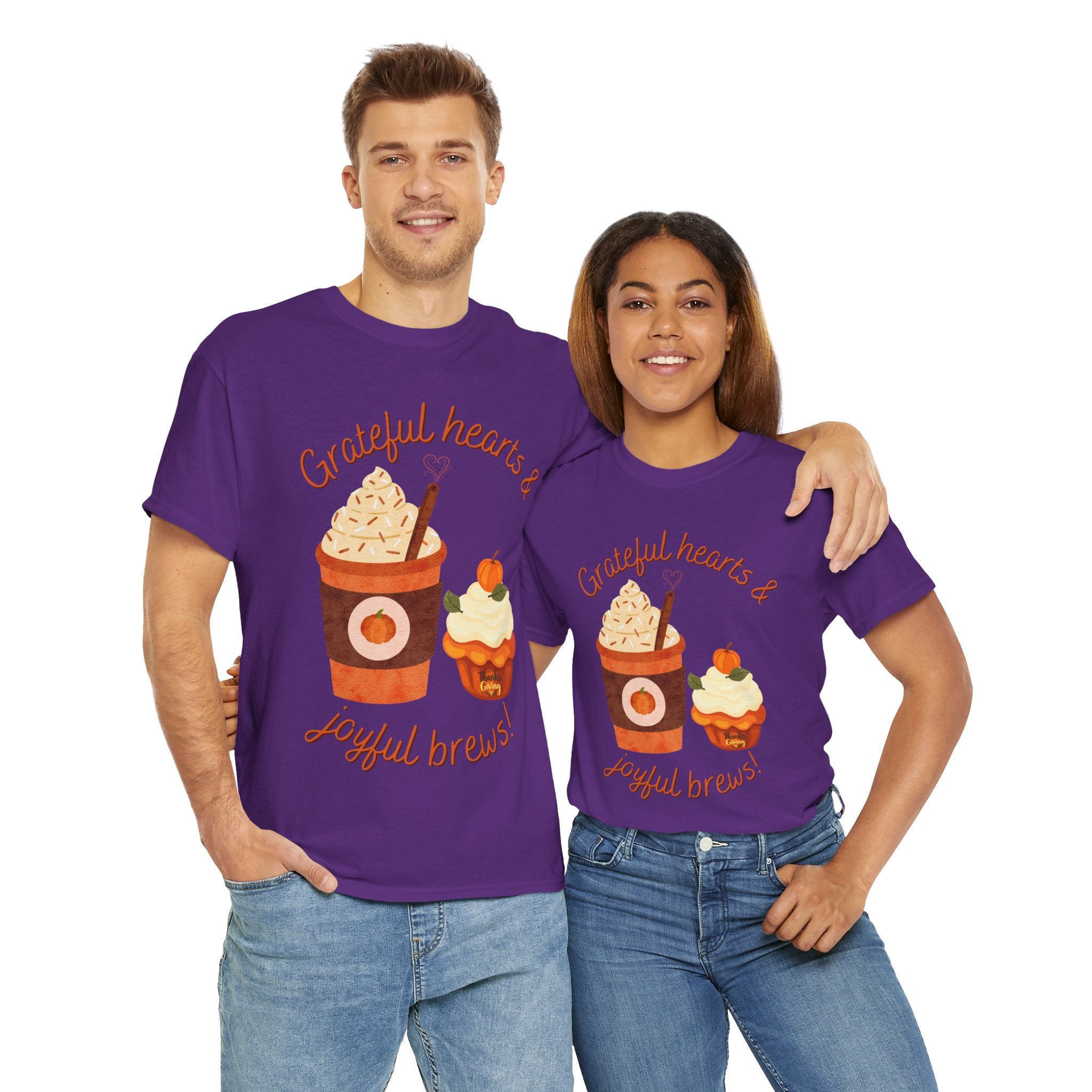 Happy Thanksgiving- Grateful Hearts & Joyful Brews Tee, Unisex Cotton Shirt, Coffee Lovers Gift, Casual Wear, Cute Tee for Celebrations, Fall Fashion