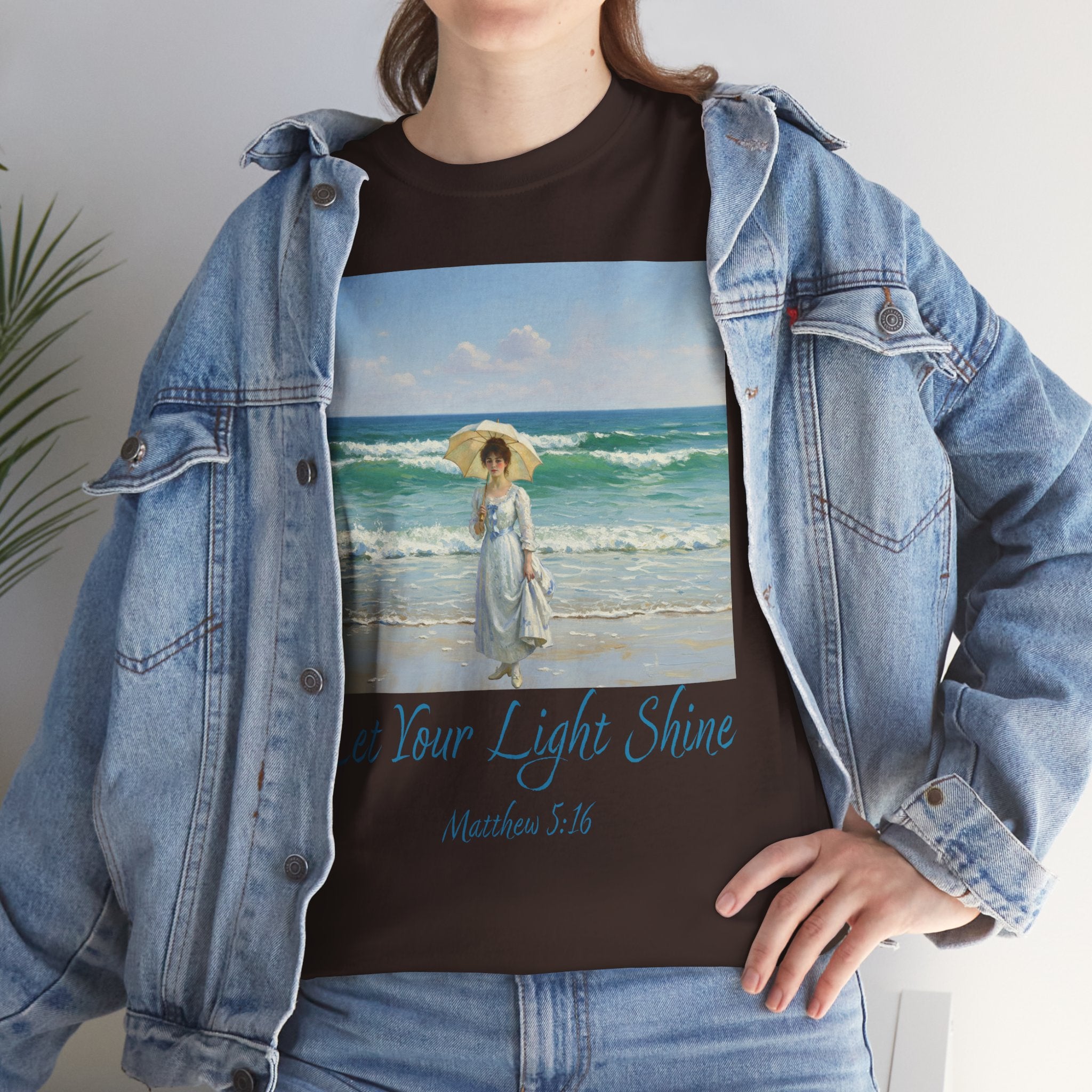 Let Your Light Shine- A Figure with a Parasol-Monet Style- Unisex Cotton Tee, Beach Vibes Shirt, Inspirational Summer Tee, Casual Gift for Her, Perfect for Days at the Shore