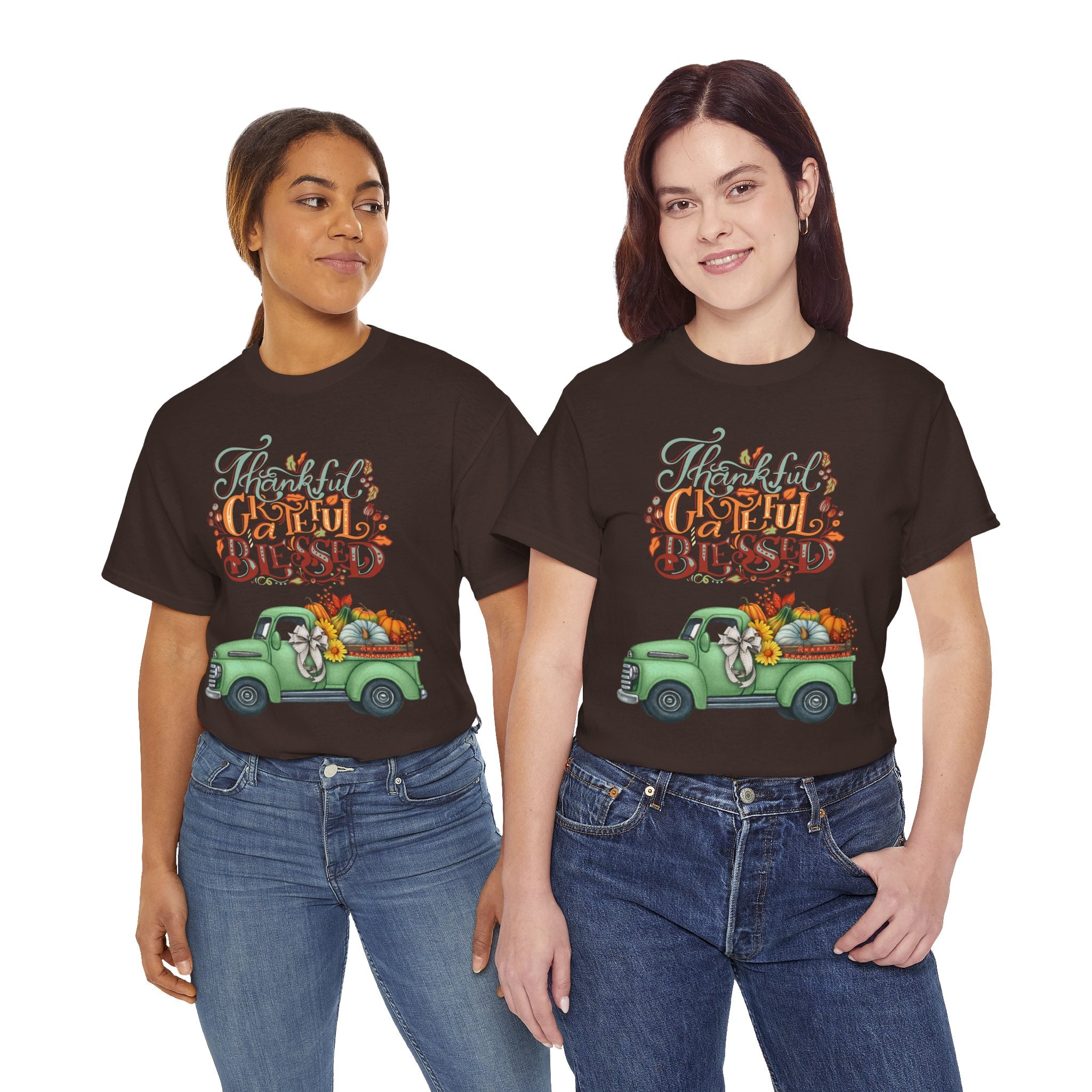 Thankful Grateful Blessed Tee, Unisex Heavy Cotton T-Shirt, Fall Apparel, Thanksgiving Shirt, Casual Wear, Gift for Friends