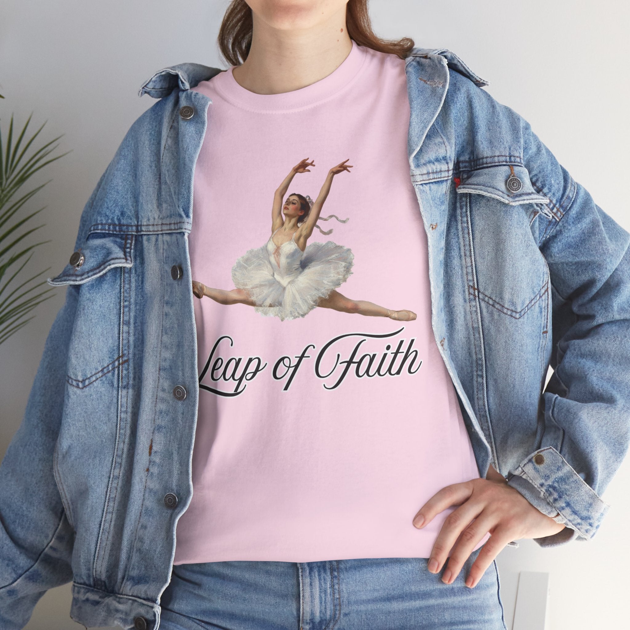 Ballet Inspired Tee - Leap of Faith, Dance Gift, Unisex Cotton Shirt, Inspirational Apparel, Performance Wear, Gift for Dancers-Ballerina in a split leap, inspired by the impressionistic ballet studies of Edgar Degas.