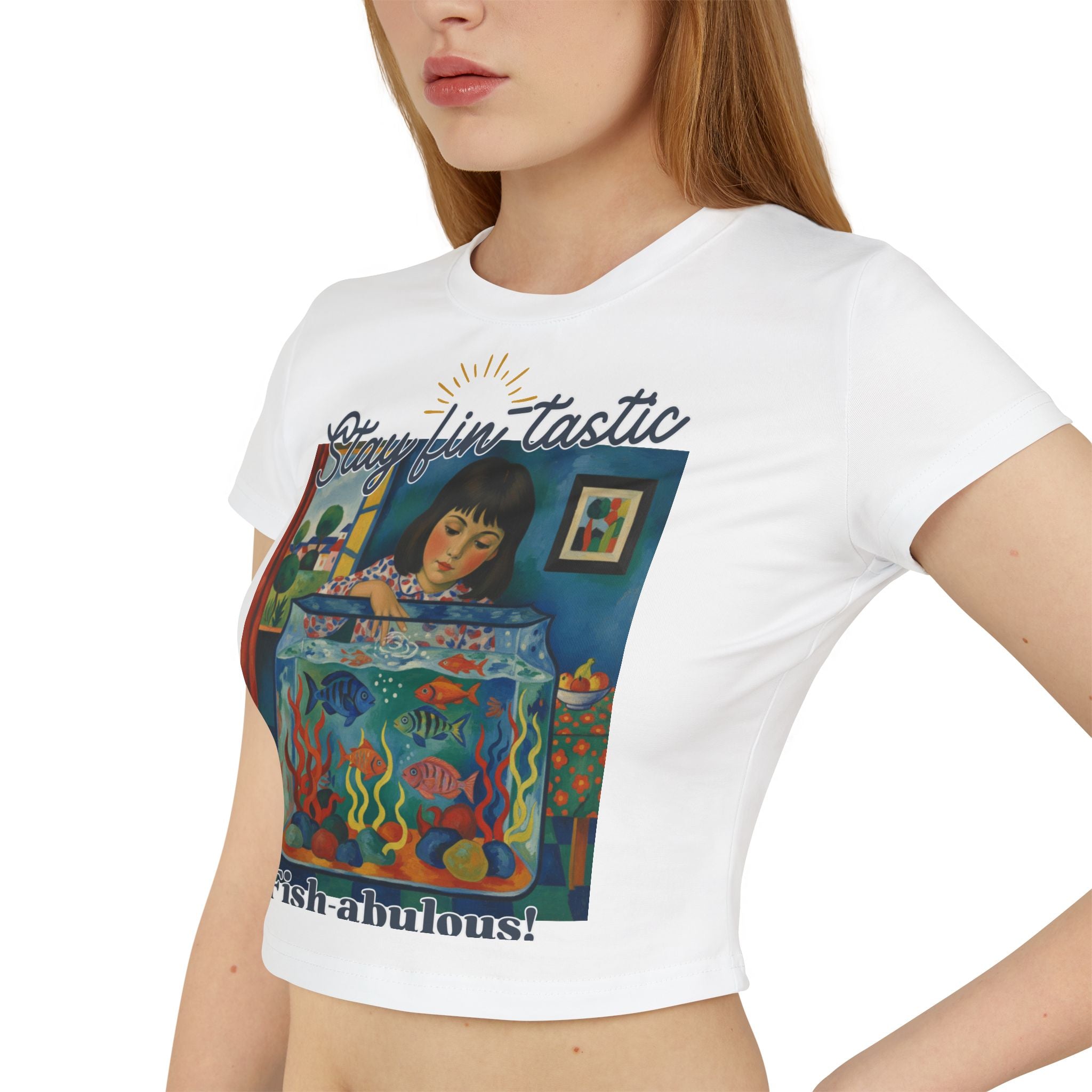 Fish-abulous T-Shirt — Stay Fin-tastic Design- Whimsical Women's Baby Tee, Fish & Art Lover Apparel, Gift for Her,