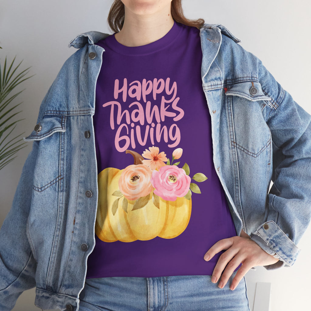 Thanksgiving Floral Tee, Holiday Shirt, Fall Fashion, Gifts for Her, Pumpkin T-Shirt, Autumn Apparel, Friendsgiving Outfit