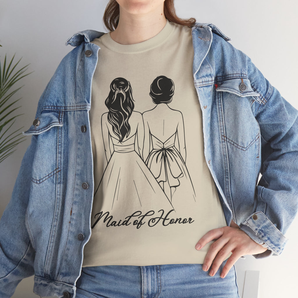 Maid of Honor Tee, Unisex Heavy Cotton T-Shirt, Wedding Gift, Bridal Party Attire, Customizable Bridal Wear, Fun Bachelorette Shirt